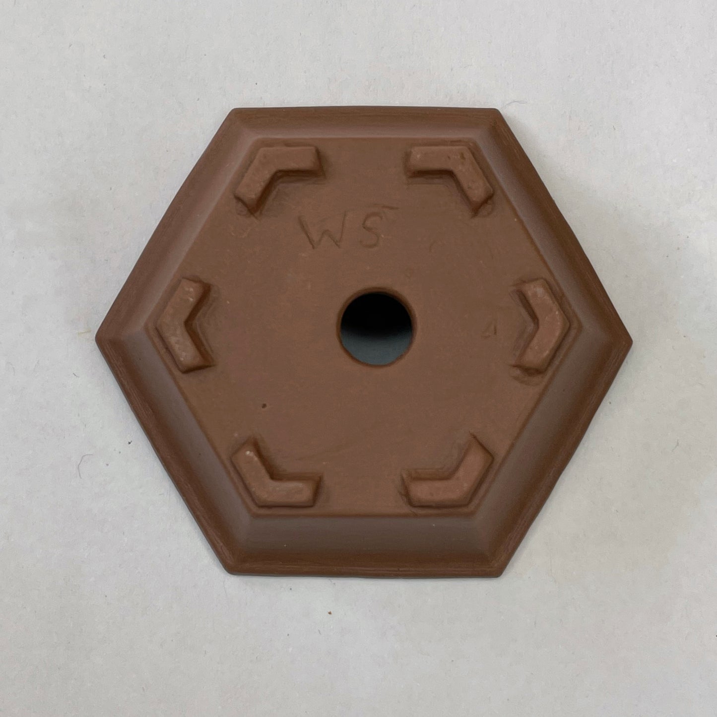 New! Tiny Unglazed Hexagon Mame Bonsai Pot in Chocolate Porcelain, A little over 2 inches wide