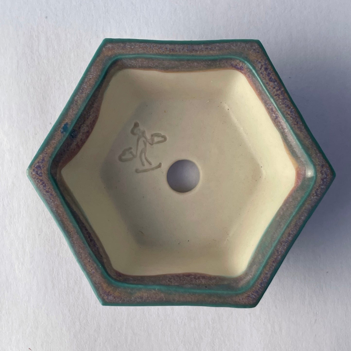 New! Tiny Hexagon Mame Bonsai Pot in Turquoise Purple Aster, Only 2.125 inches wide