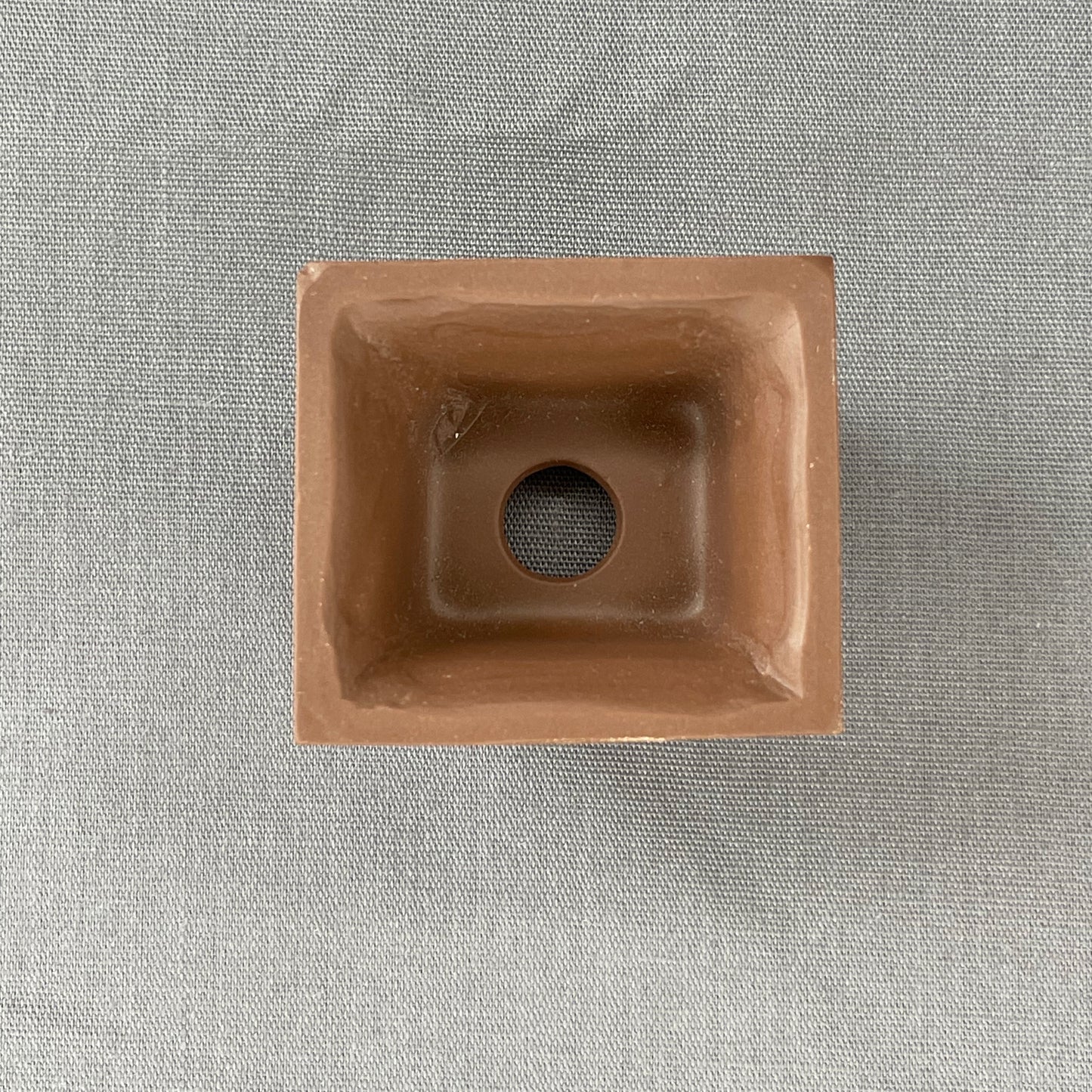 Tiny Embossed Rectangle Mame Bonsai Pot in Chocolate Porcelain, Less than 1.5 inches long
