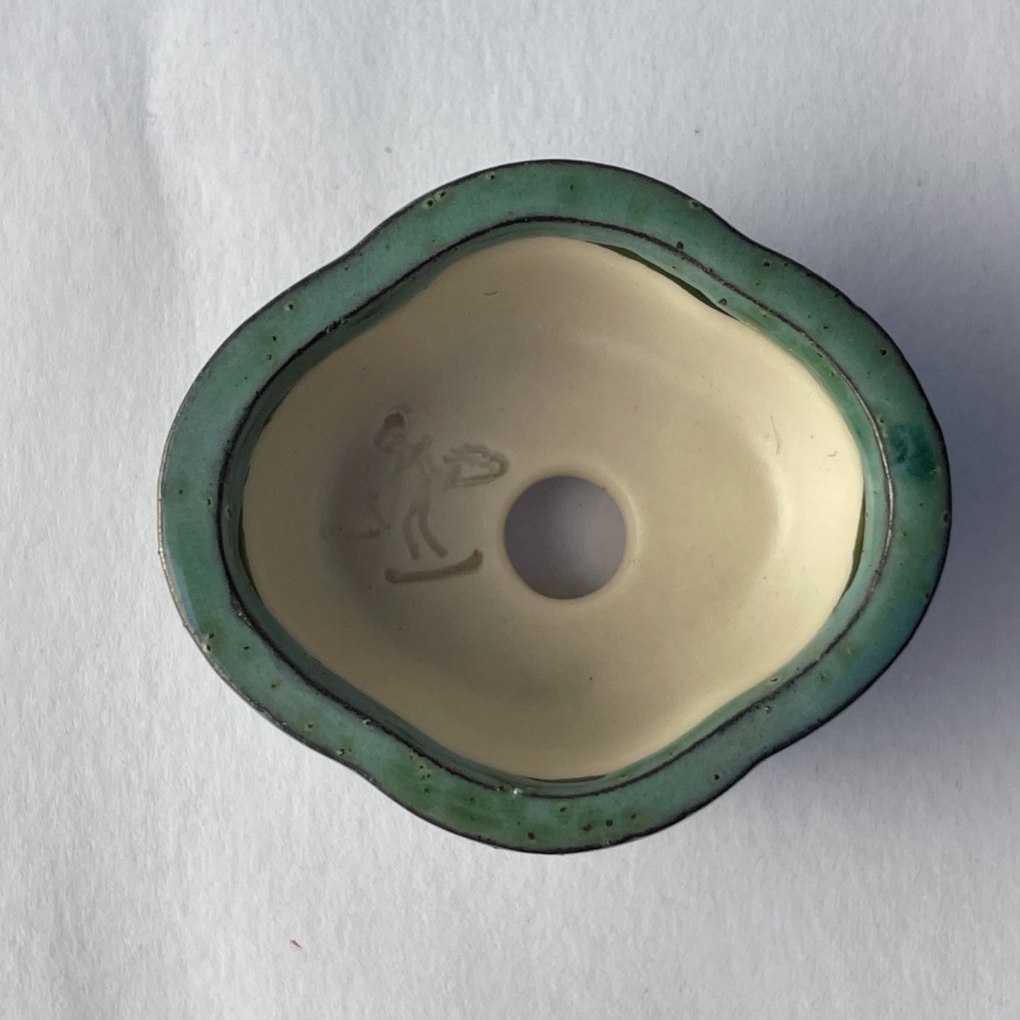 New! Tiny Rounded Oval Mame Bonsai Pot in Green Monstera, About 1.5 inches long