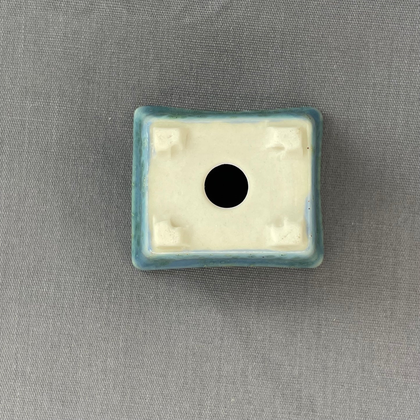 New! Tiny Rectangle Mame Bonsai Pot in Deep Blue Monstera, About 1.25 inches wide