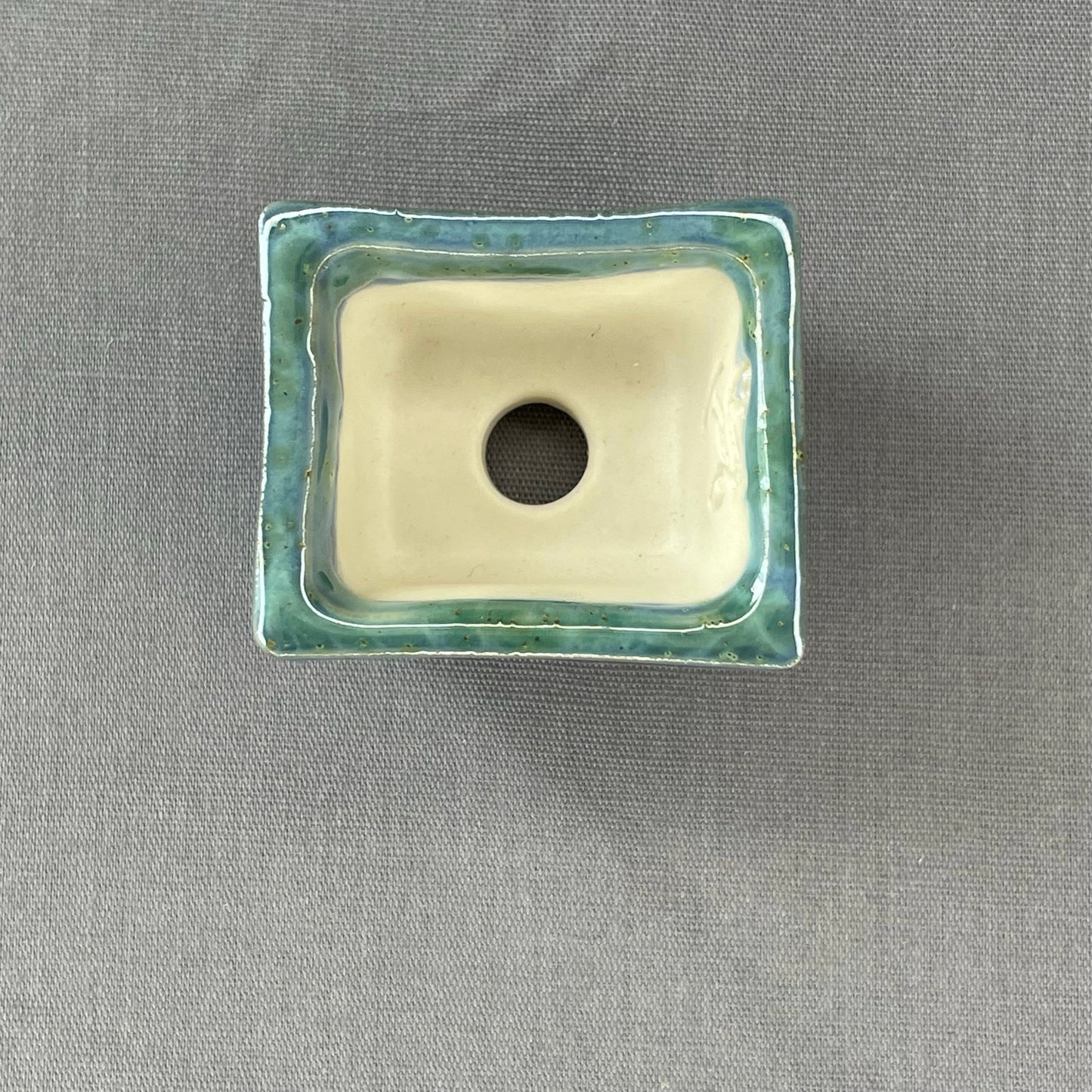 New! Tiny Rectangle Mame Bonsai Pot in Deep Blue Monstera, About 1.25 inches wide