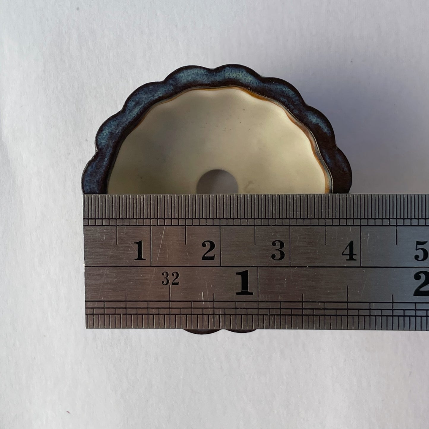 New! Tiny Round Scalloped Oval Mame Bonsai Pot in Dark Opal Lustre, About 1.5 inches long