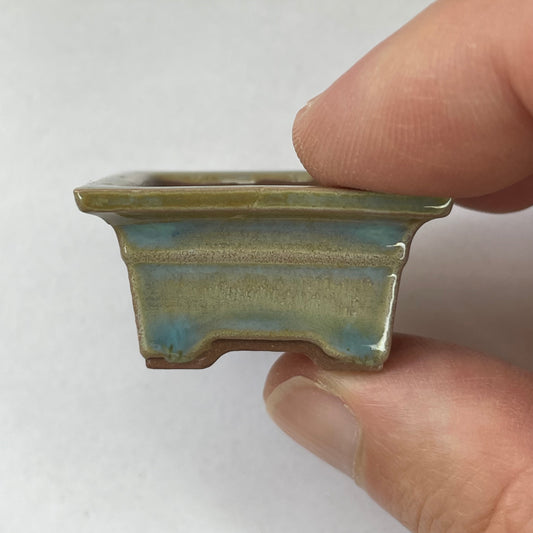 New! Tiny Embossed Rectangle Mame Bonsai Chocolate Porcelain Pot in Oyster, Less than 1.5 inches long