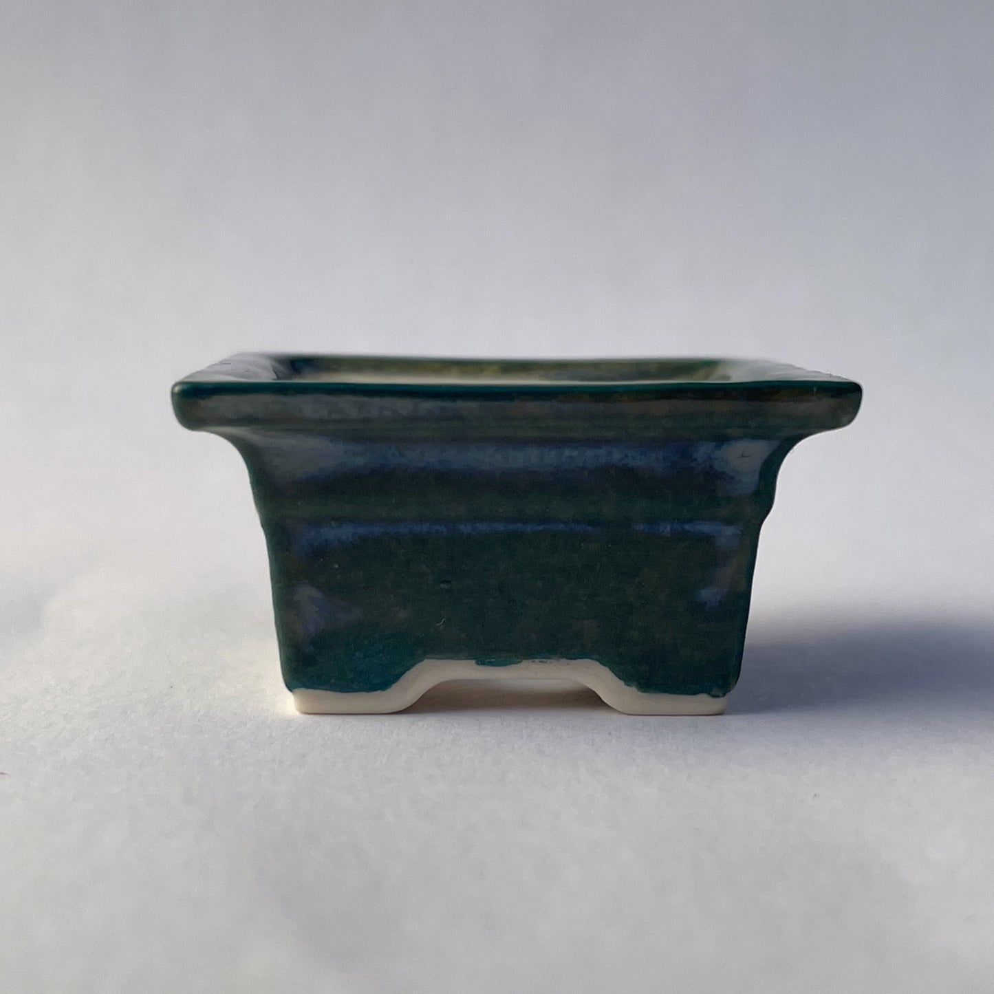 New! Tiny Embossed Rectangle Mame Bonsai Pot in Teal Pearl, Less than 1.5 inches long