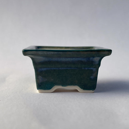 New! Tiny Embossed Rectangle Mame Bonsai Pot in Teal Pearl, Less than 1.5 inches long