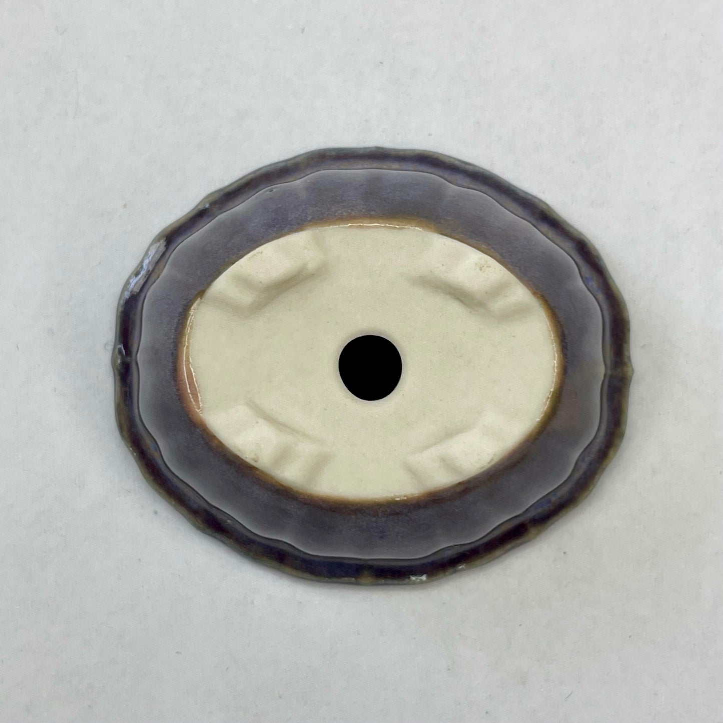 Tiny Scalloped Oval Mame Bonsai Pot in Double Purple, About 1.5 inches long