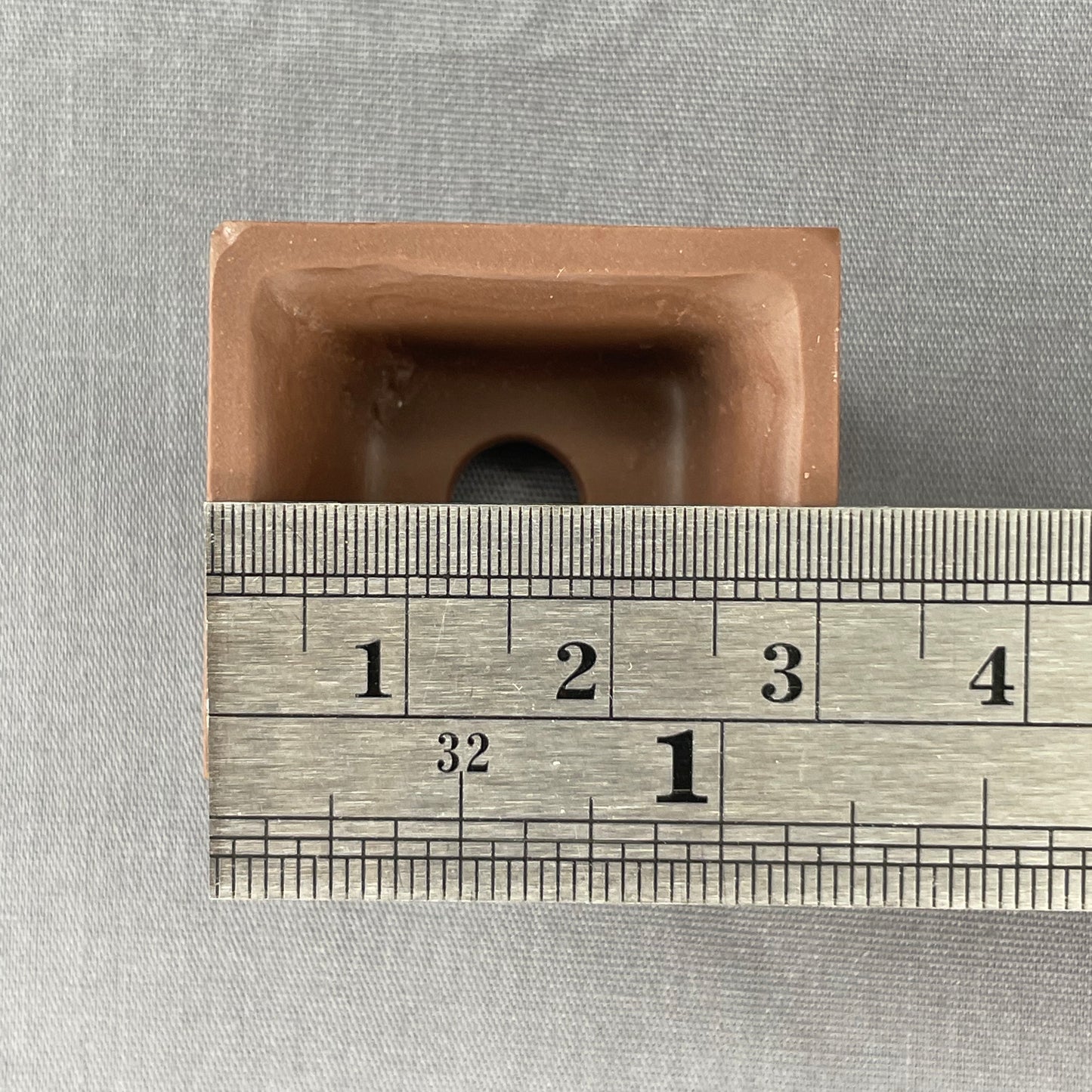 Tiny Embossed Rectangle Mame Bonsai Pot in Chocolate Porcelain, Less than 1.5 inches long