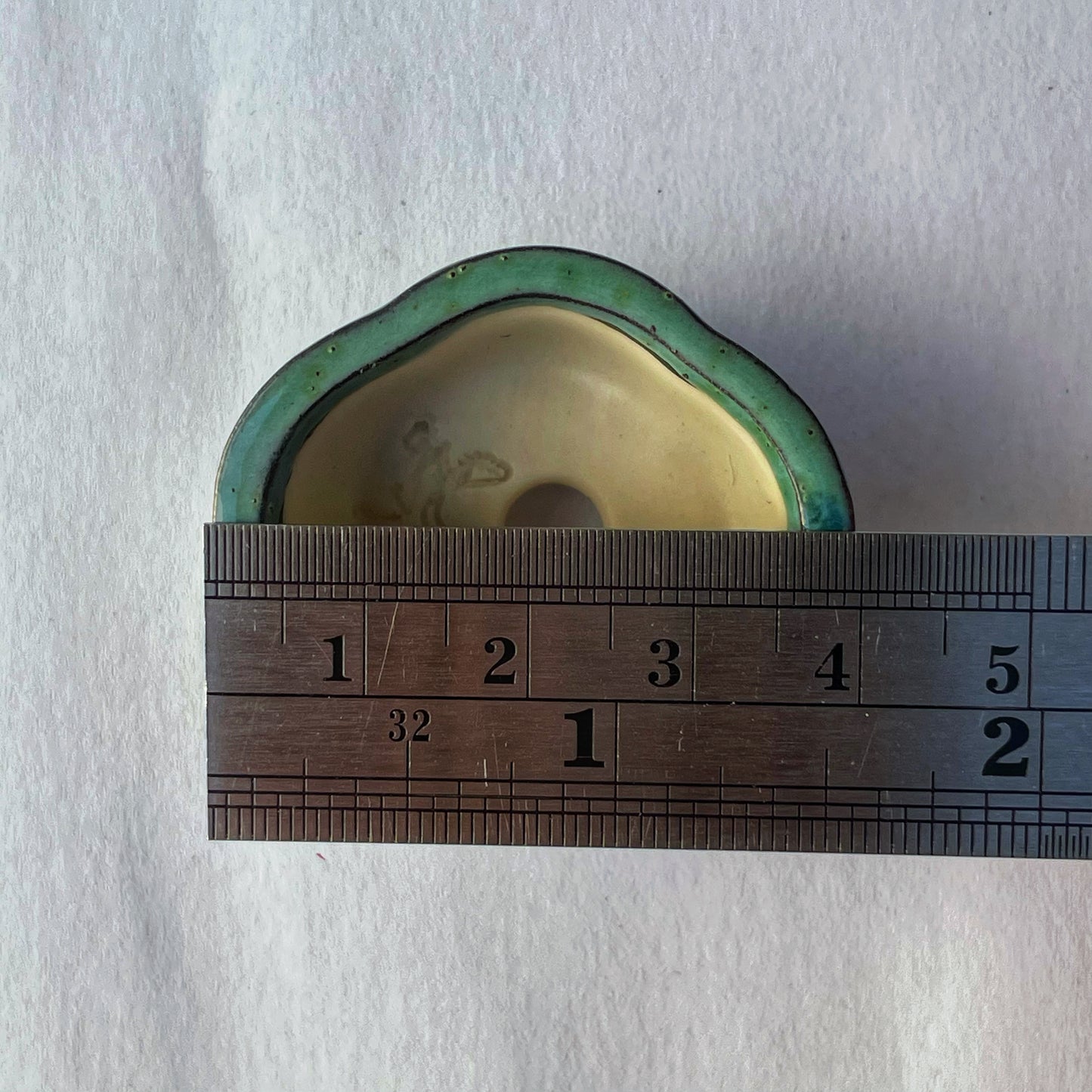 New! Tiny Rounded Oval Mame Bonsai Pot in Green Monstera, About 1.5 inches long