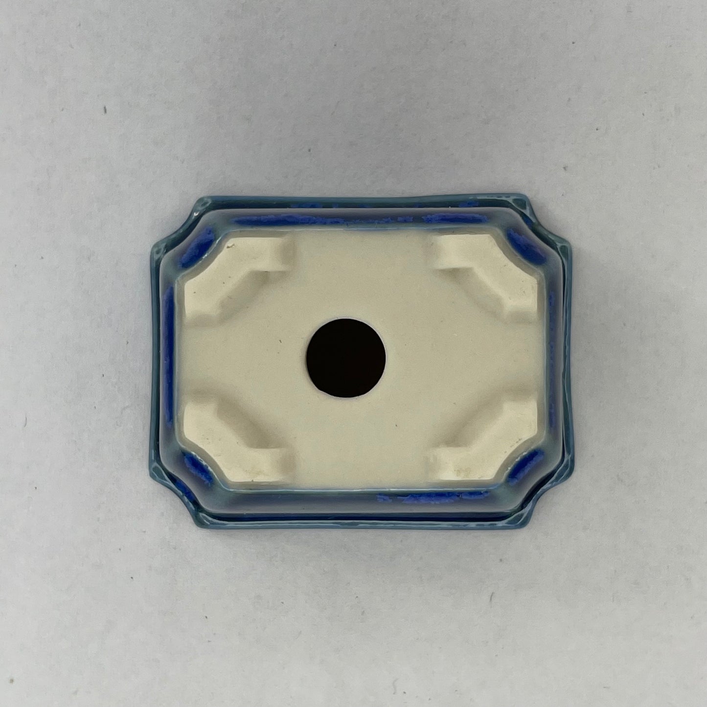 Tiny Rectangle Mame Bonsai Pot in Dark Cerulean, About 1.5 inches long