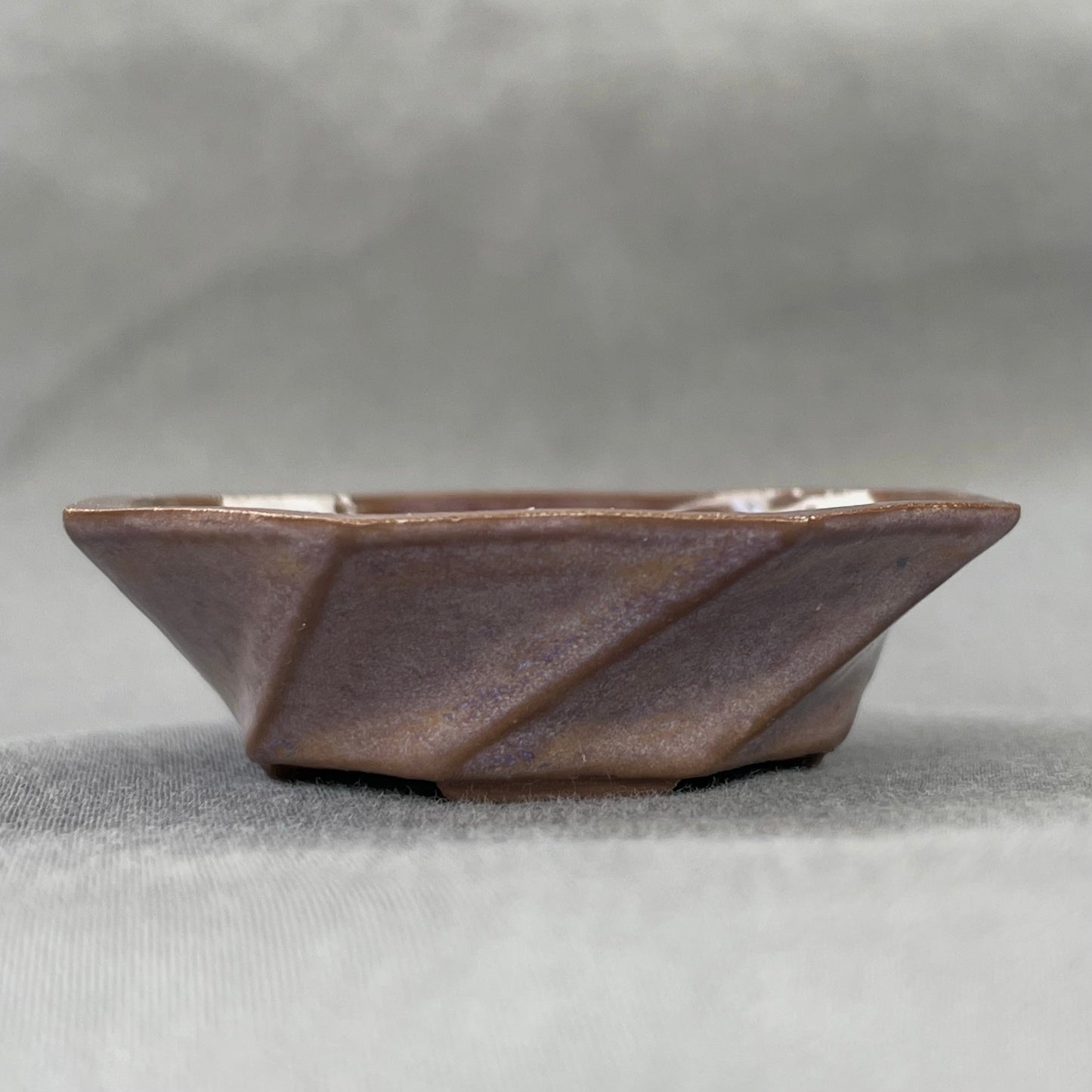 New! Tiny Spiral Octagon Mame Bonsai Pot in Chocolate Purple Aster, Only 2 inches wide