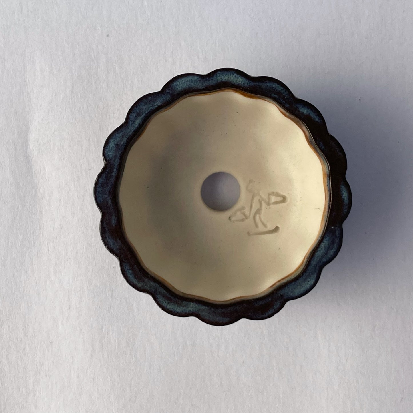 New! Tiny Round Scalloped Oval Mame Bonsai Pot in Dark Opal Lustre, About 1.5 inches long