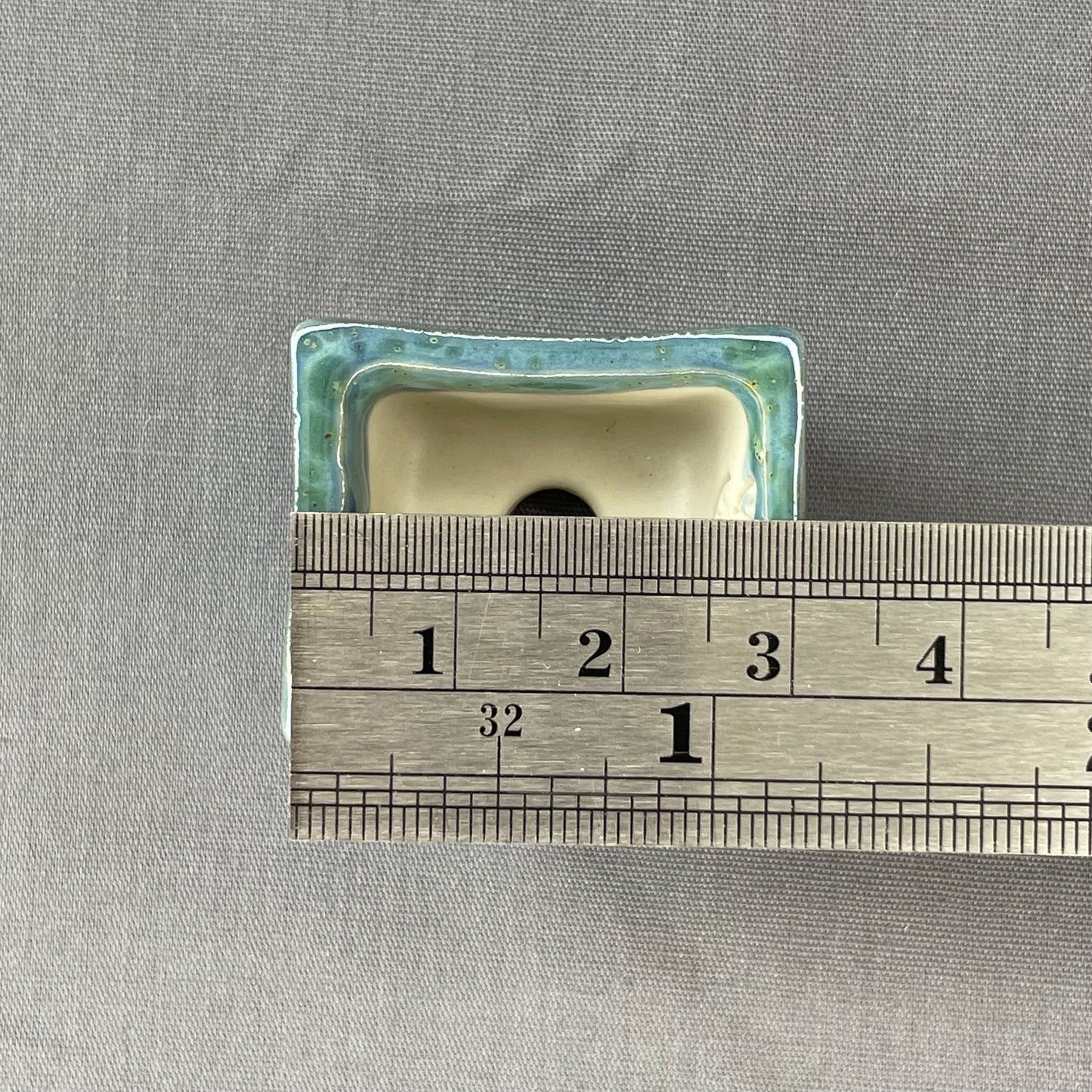 New! Tiny Rectangle Mame Bonsai Pot in Deep Blue Monstera, About 1.25 inches wide