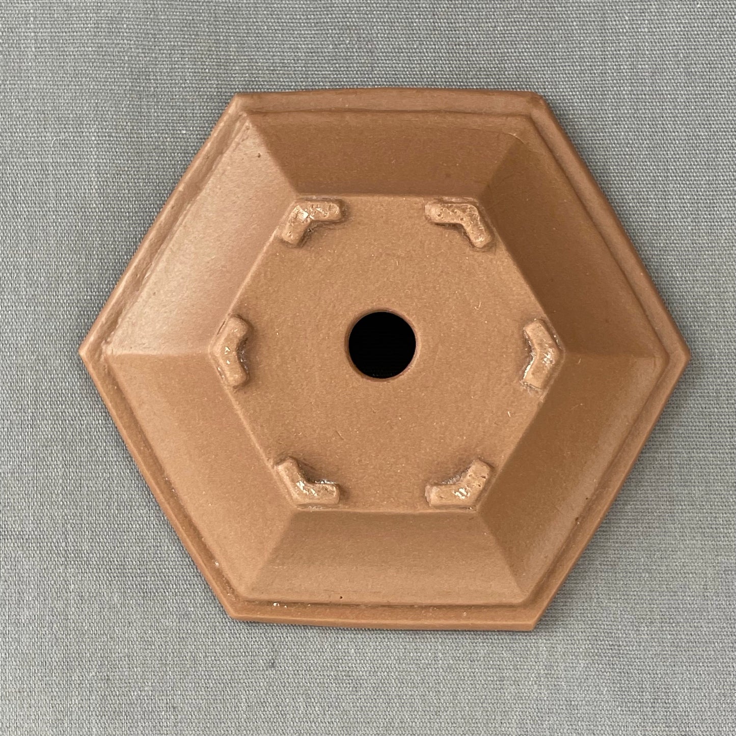 Tiny Shallow Hexagon Mame Bonsai Pot in Chocolate Porcelain, About 2.5 inches wide