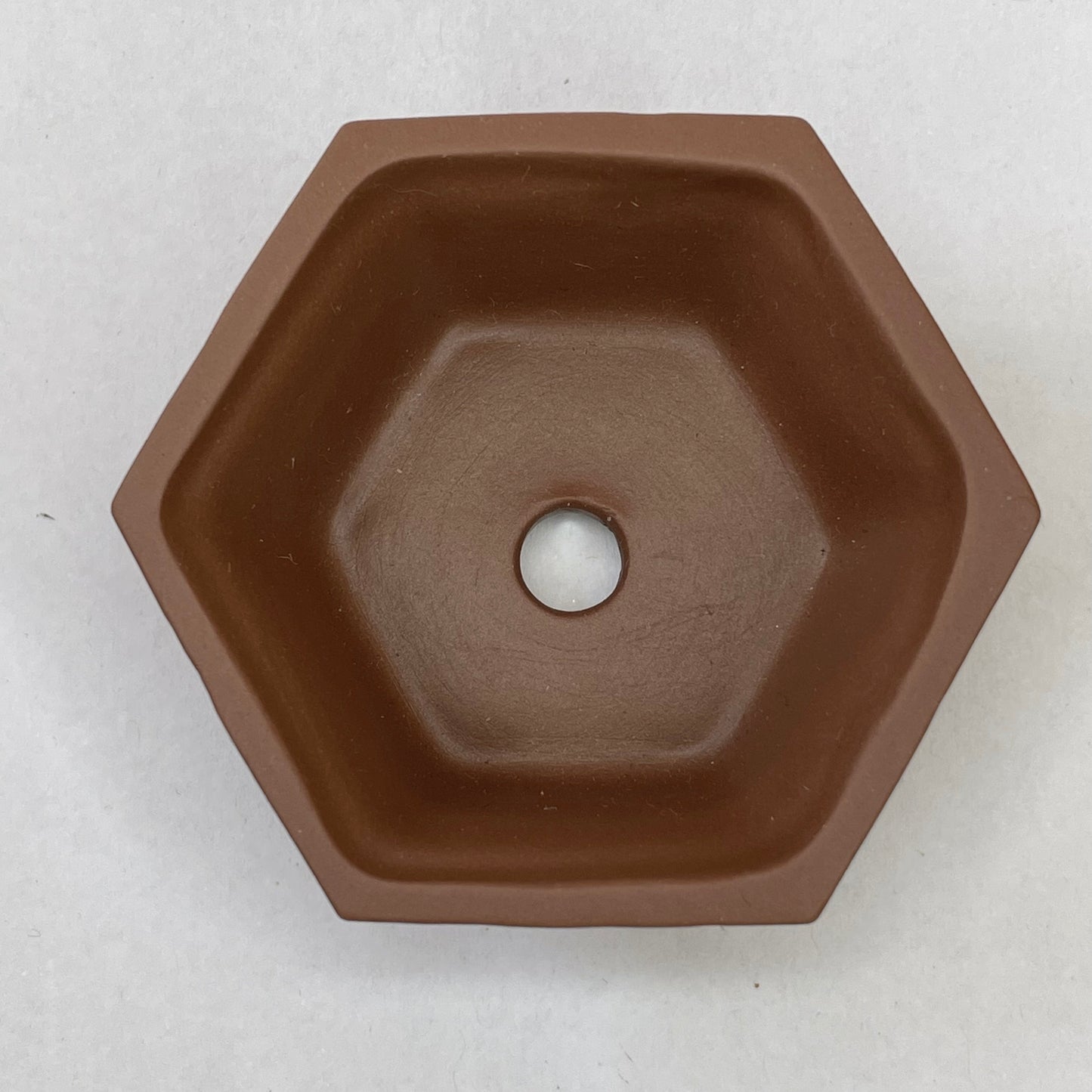 New! Tiny Unglazed Hexagon Mame Bonsai Pot in Chocolate Porcelain, A little over 2 inches wide