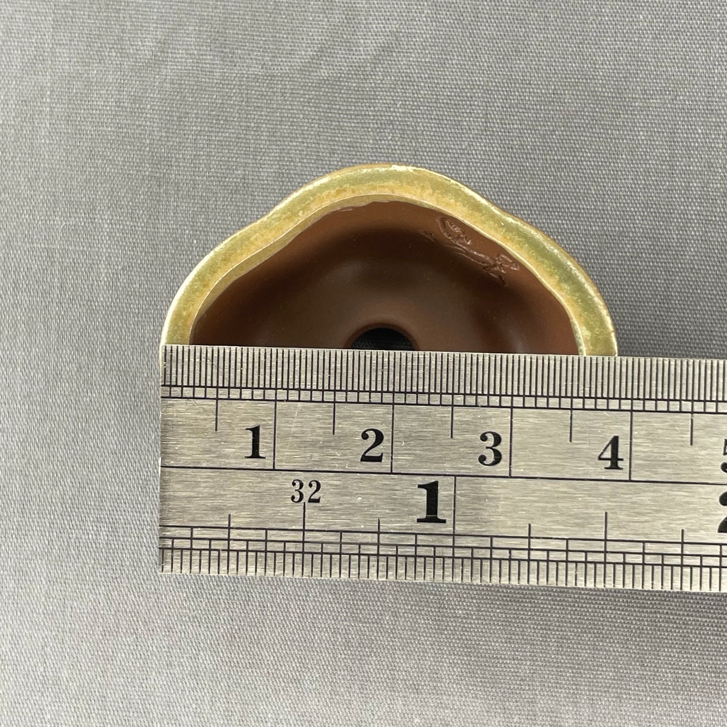New! Tiny Flared Rounded Oval Mame Bonsai Pot in Matte Micro Jade, Less than 1.5 inches wide