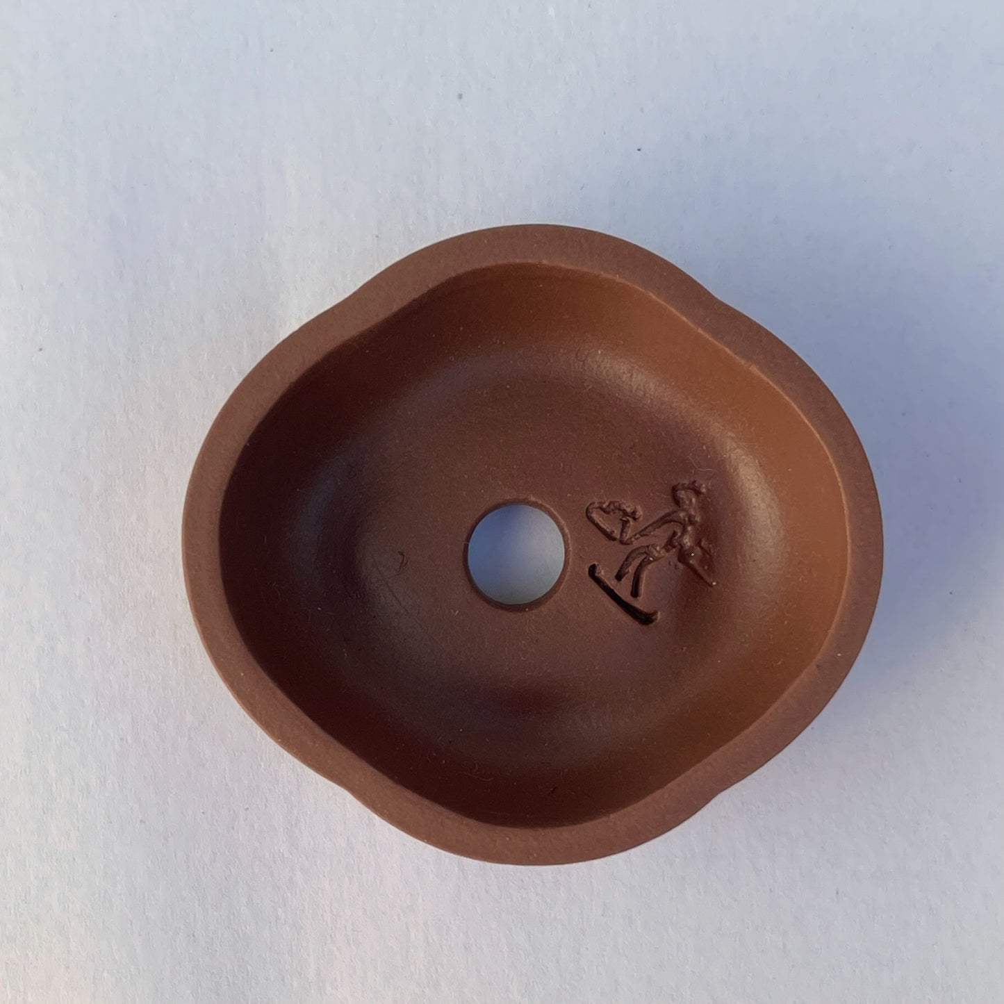 Tiny Rounded Oval Mame Bonsai Pot in Chocolate Porcelain, About 1.75 inches long