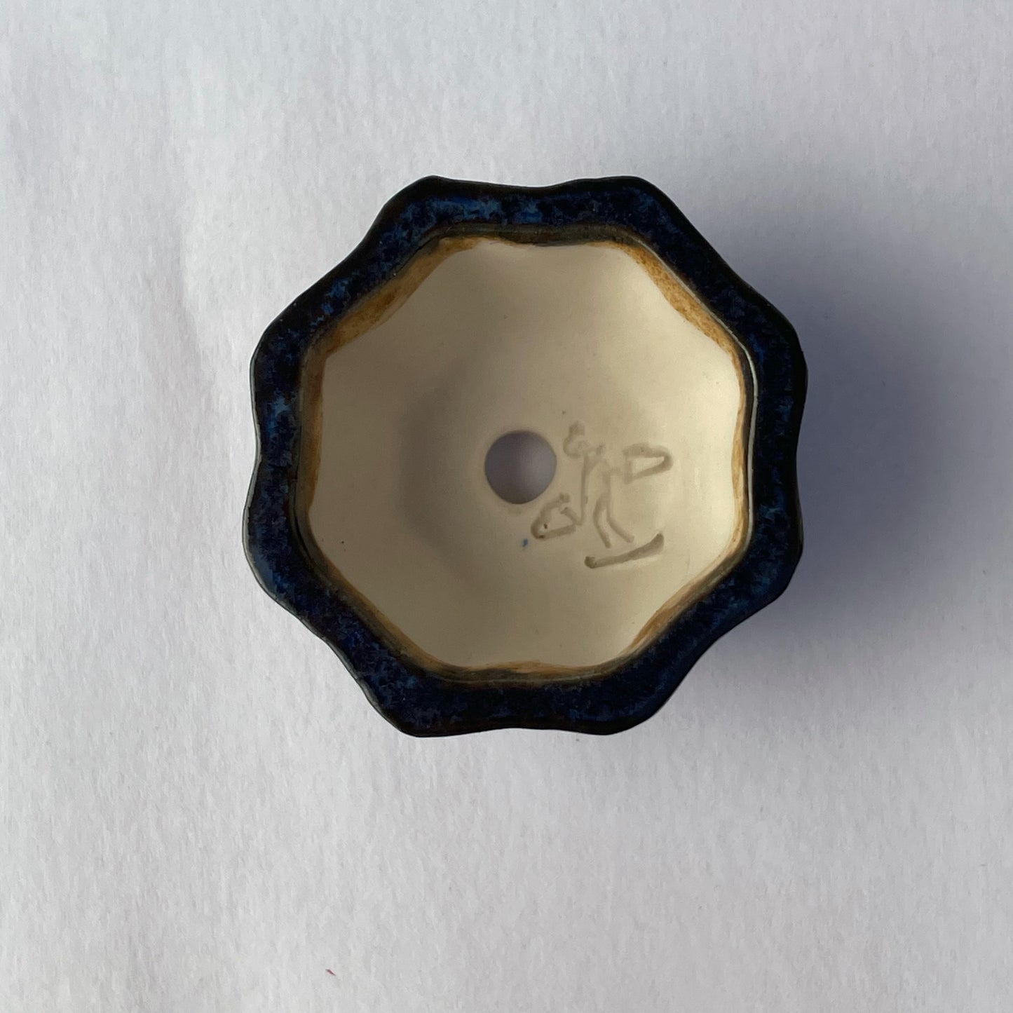 New! Tiny Flower-Shaped Mame Bonsai Pot in Blue Champagne, Less than 1.5 inches wide