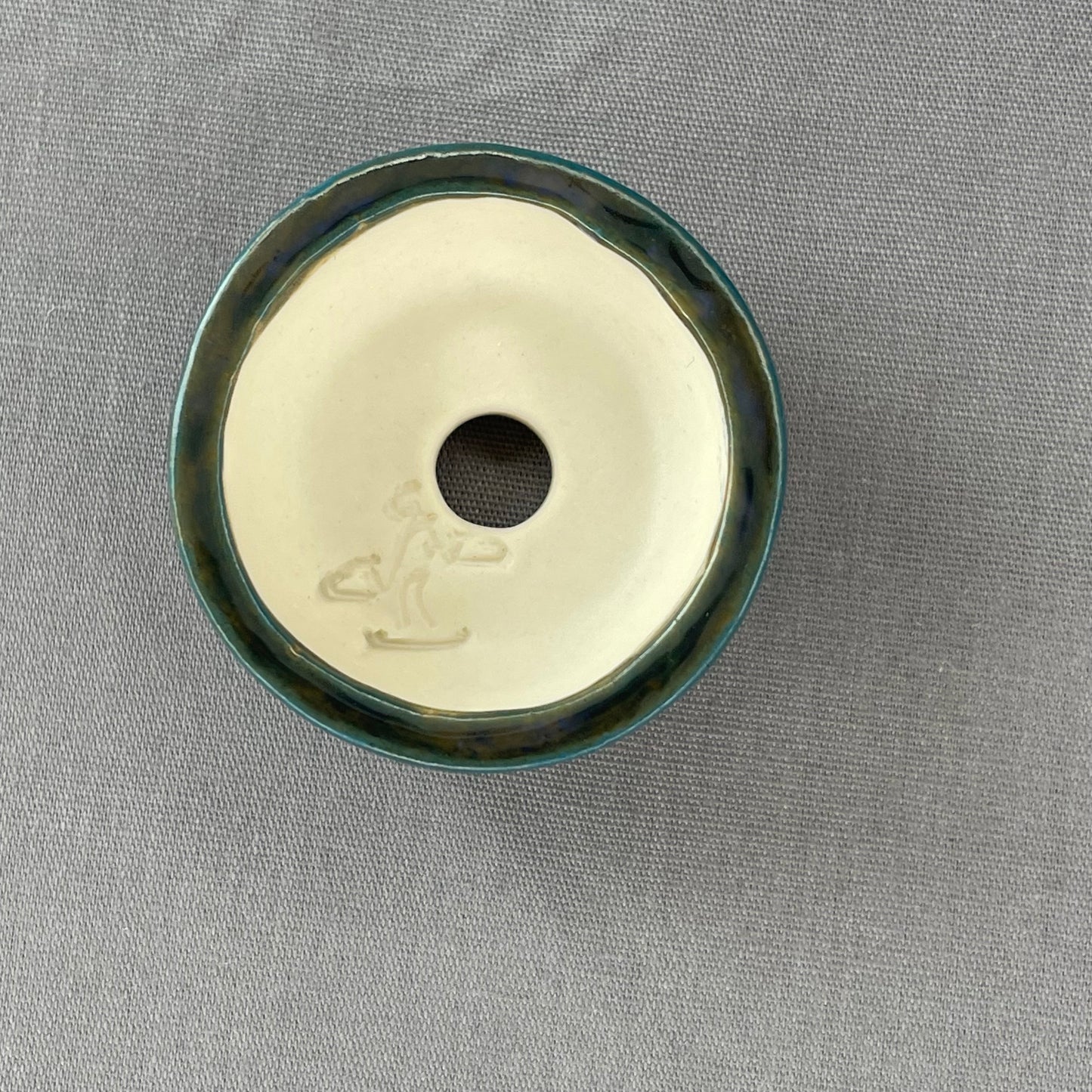 New! Tiny Round Mame Bonsai Pot in Dark Teal Ash, Less than 1.25 inches wide