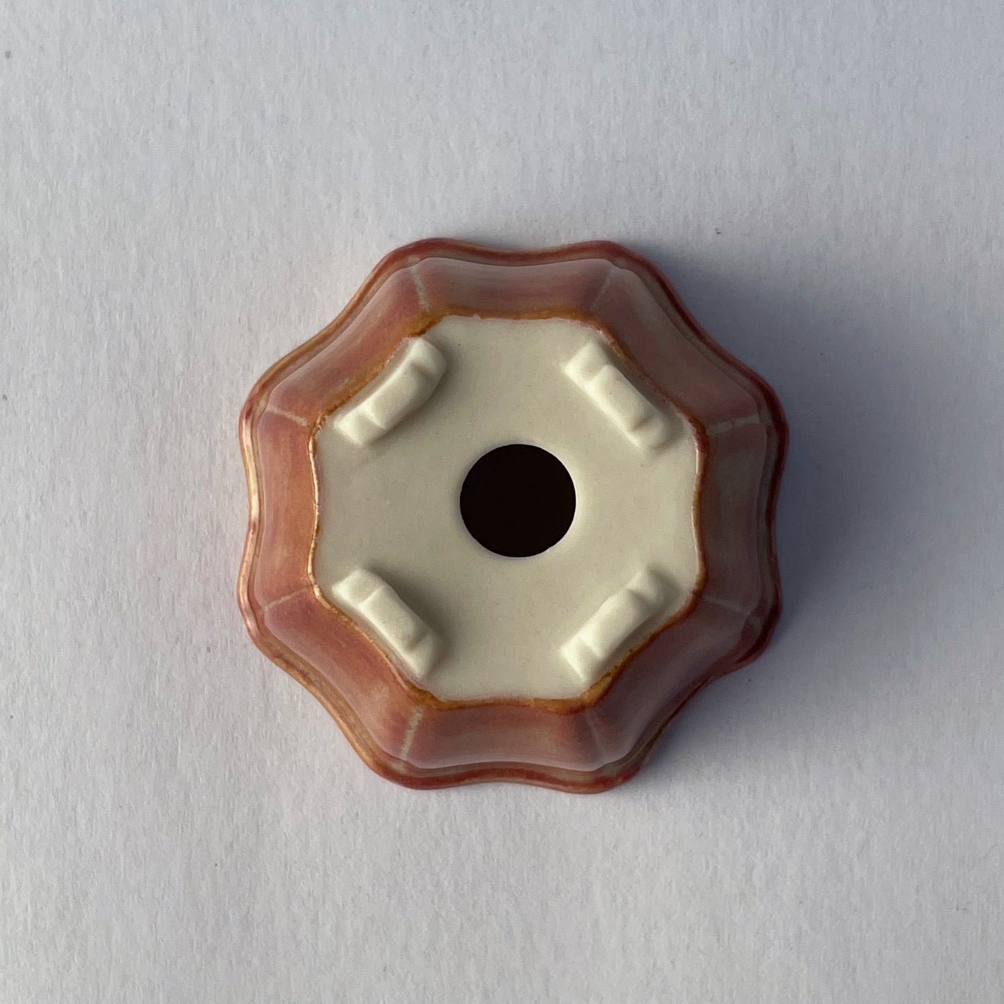 Tiny Flower-Shaped Mame Bonsai Pot in Rose Opal Lustre, Less than 1.5 inches wide