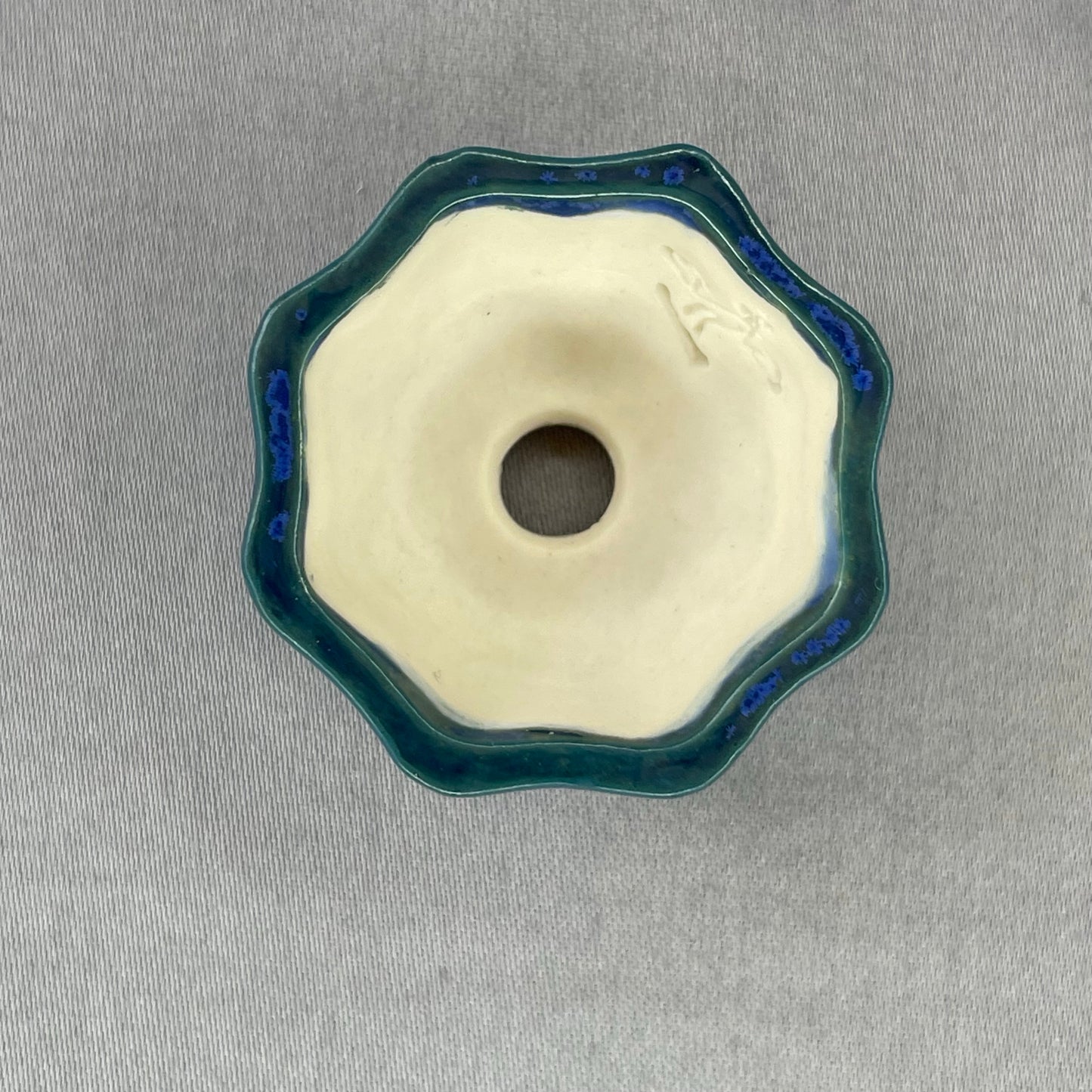 Tiny Flower-Shaped Mame Bonsai Pot in Teal Cerulean, Less than 1.5 inches wide