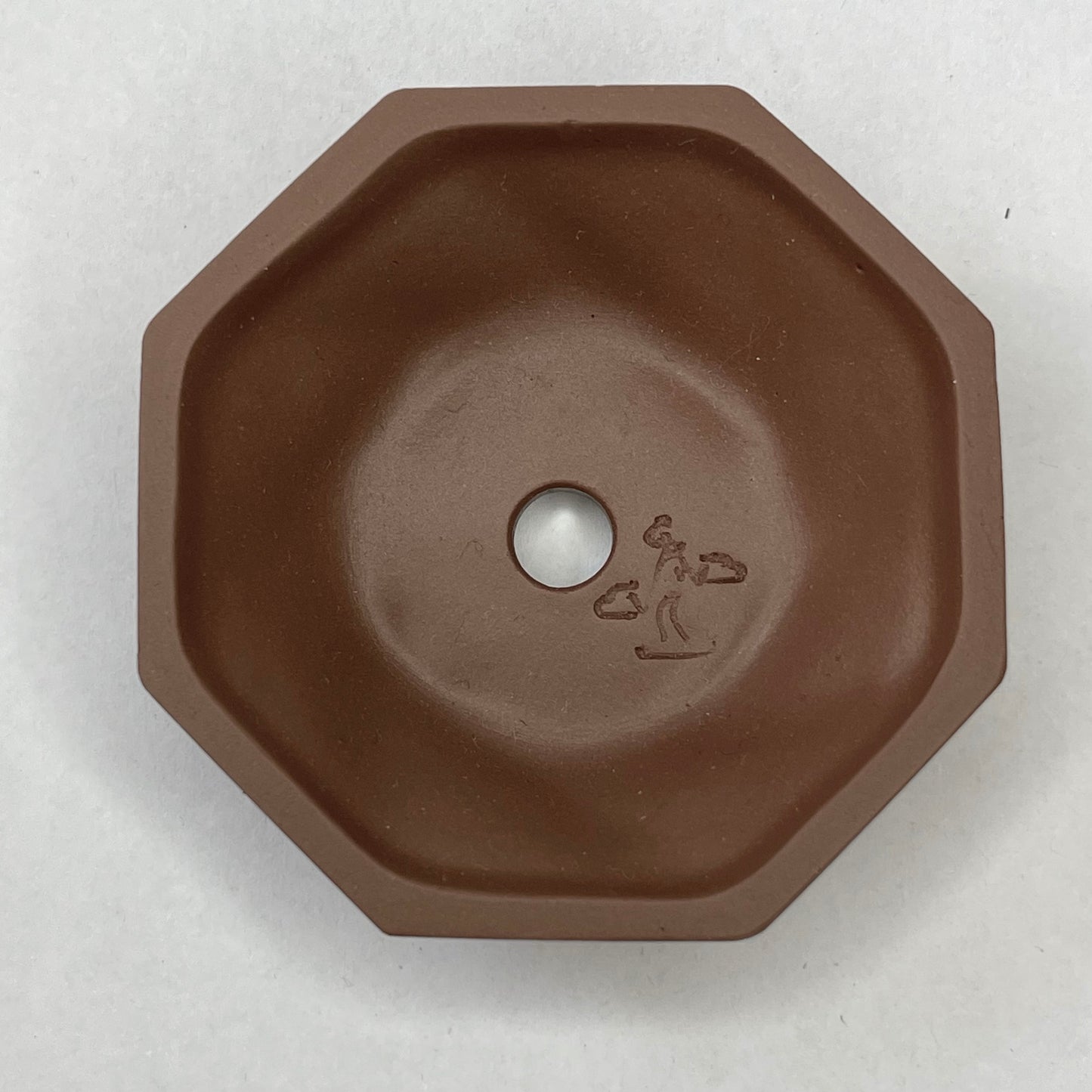 New! Tiny Unglazed Spiral Octagon Mame Bonsai Pot in Chocolate Porcelain, Less than 2.25 inches wide