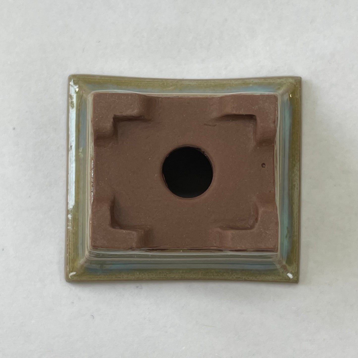 New! Tiny Embossed Rectangle Mame Bonsai Chocolate Porcelain Pot in Oyster, Less than 1.5 inches long