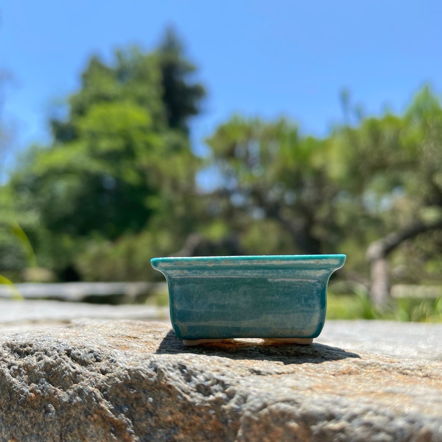New! Tiny Rectangle Mame Bonsai Pot in Turquoise Pearl, Less than 1.5 inches long