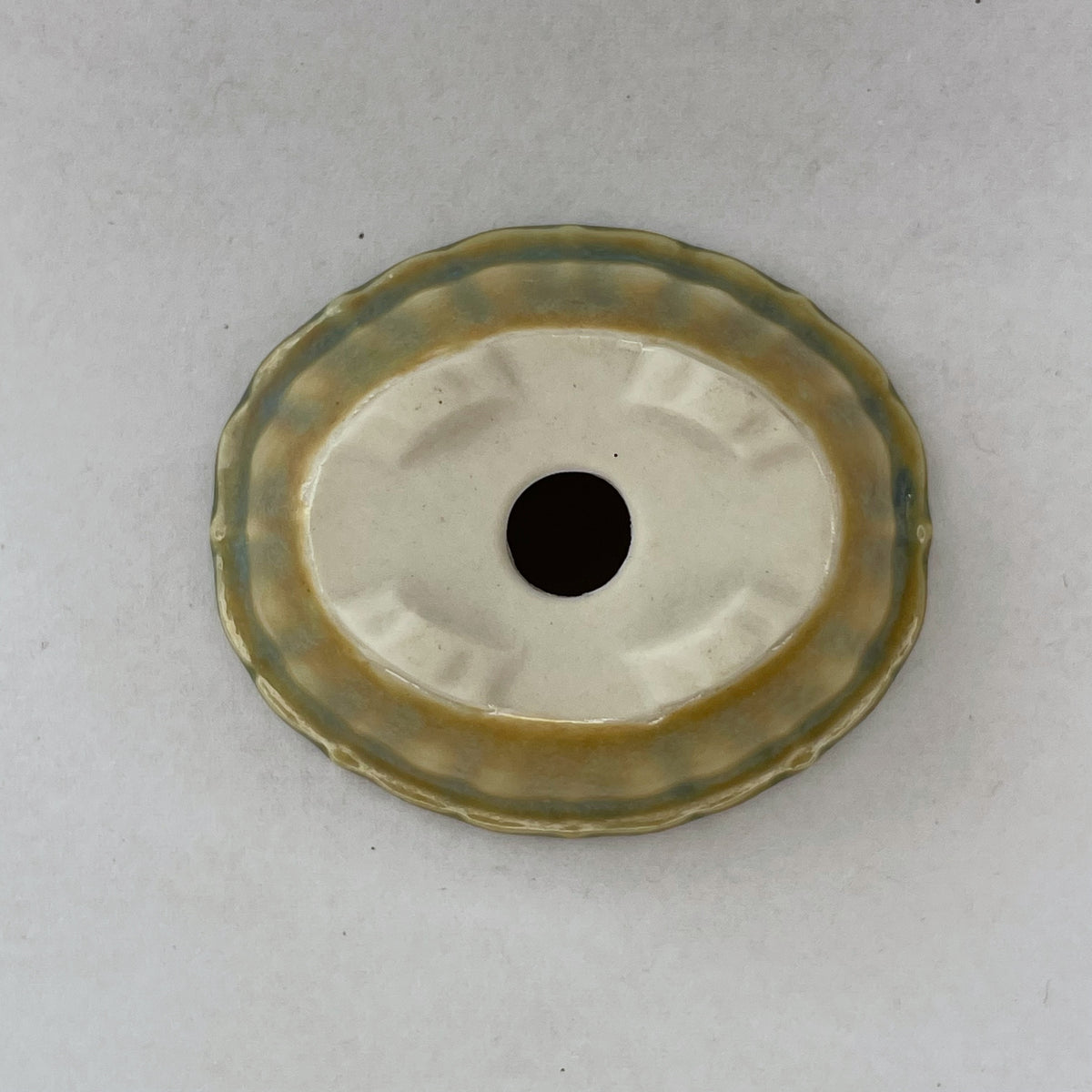 New! Tiny Scalloped Oval Mame Bonsai Pot in Matte Beach, About 1.5 inches wide