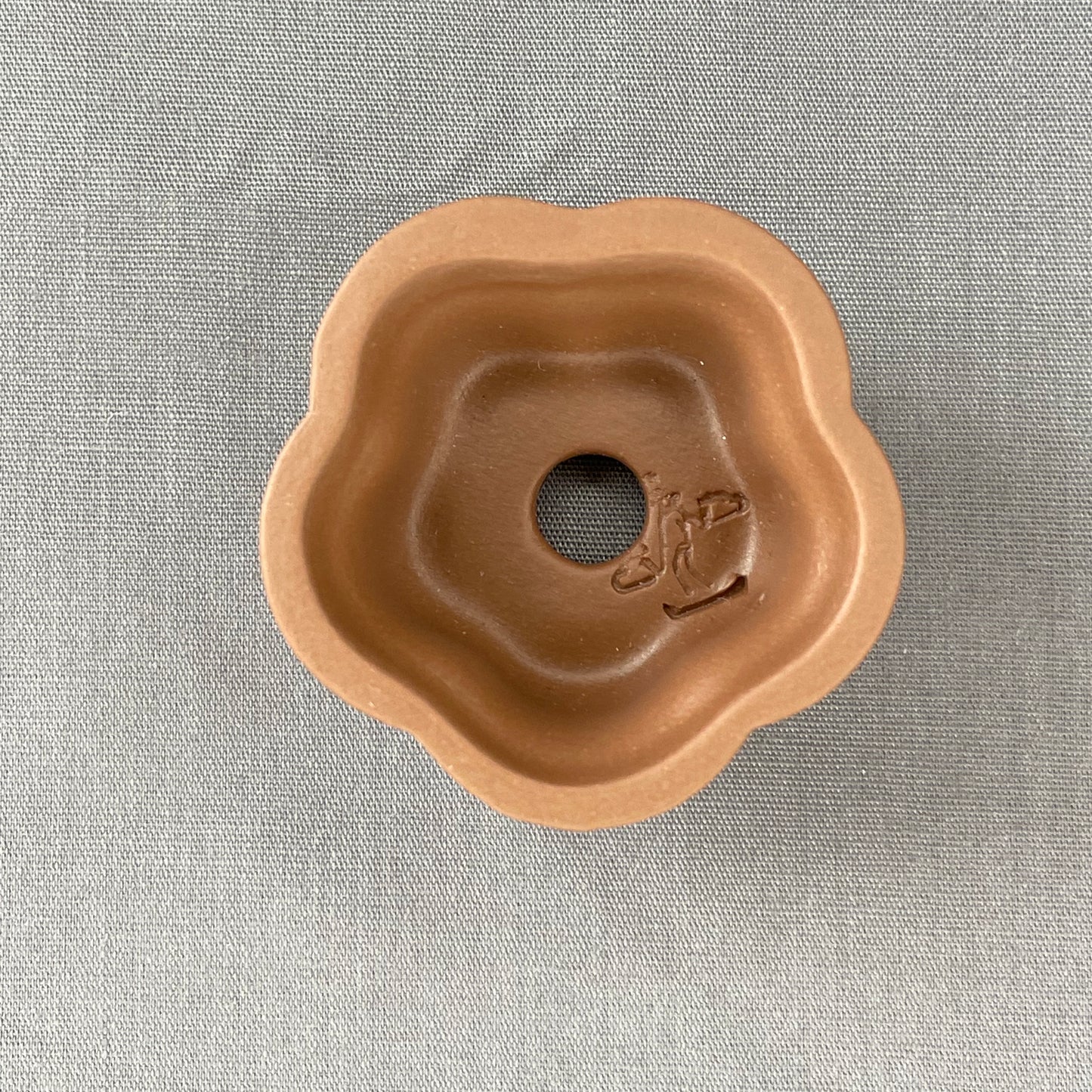 New! Tiny Flower-Shaped Mame Bonsai Pot in Chocolate Porcelain, About 1.5 inches wide