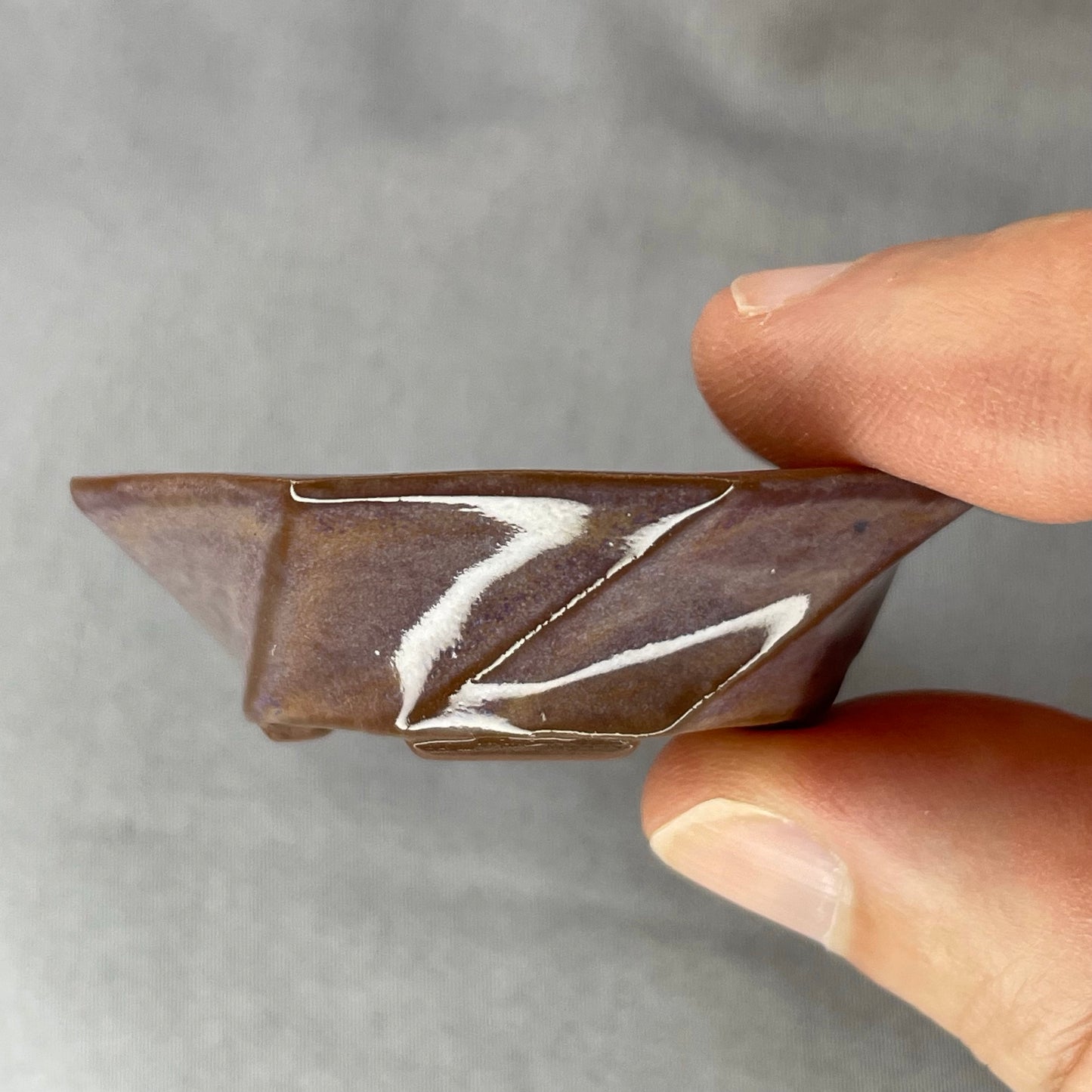 New! Tiny Spiral Octagon Mame Bonsai Pot in Chocolate Purple Aster, Only 2 inches wide