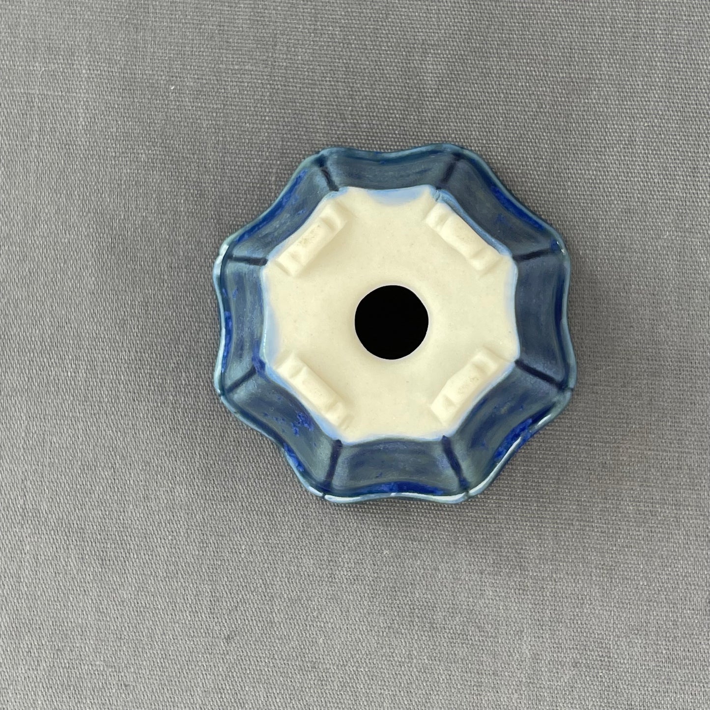 New! Tiny Flower-Shaped Mame Bonsai Pot in Deep Blue Cerulean, About 1.25 inches wide