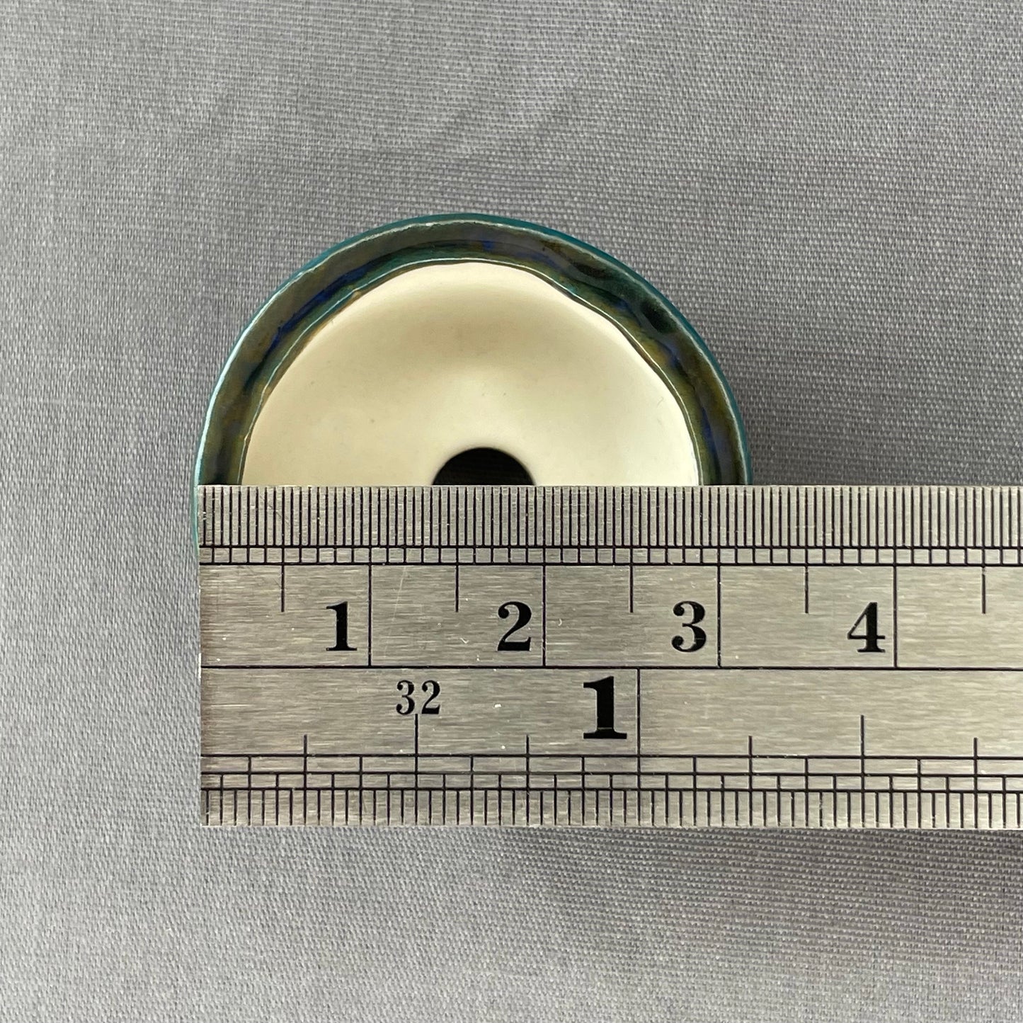 New! Tiny Round Mame Bonsai Pot in Dark Teal Ash, Less than 1.25 inches wide