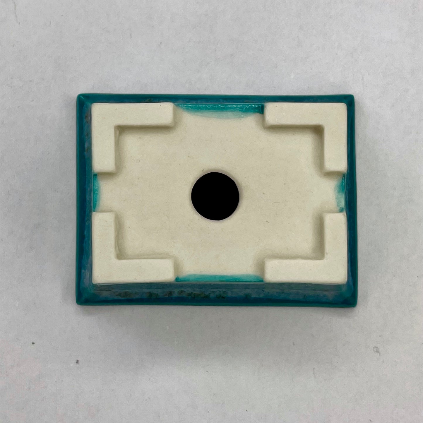 Tiny Rectangle Mame Bonsai Pot in Turquoise Ash, About 1.5 inches long