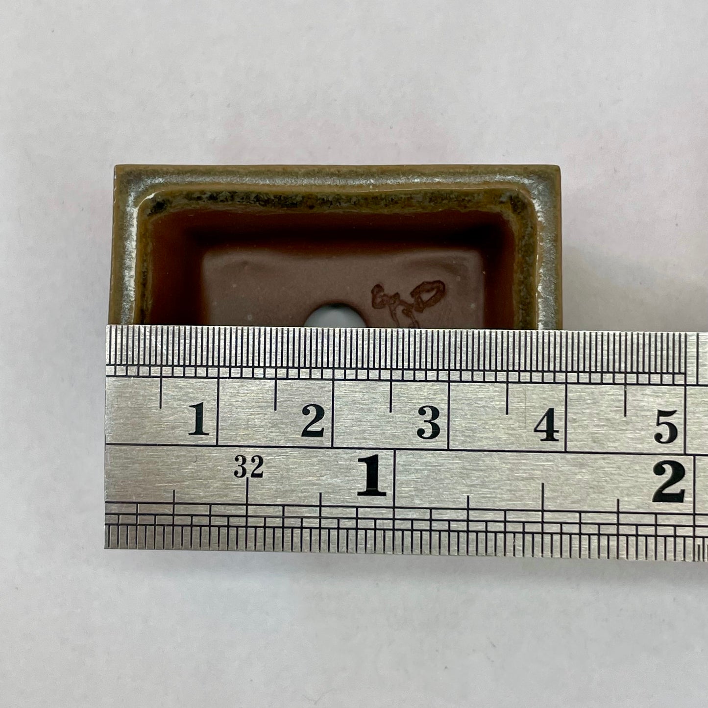 New! Tiny Rectangle Mame Bonsai Pot in Chocolate Ash, a little wider than 1.5 inches