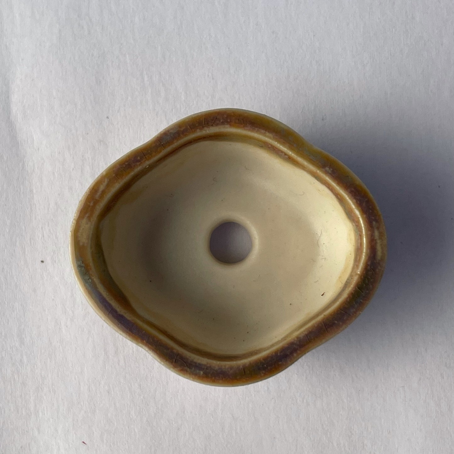New! Tiny Rounded Oval Mame Bonsai Pot in Monet Champagne, About 1.5 inches long