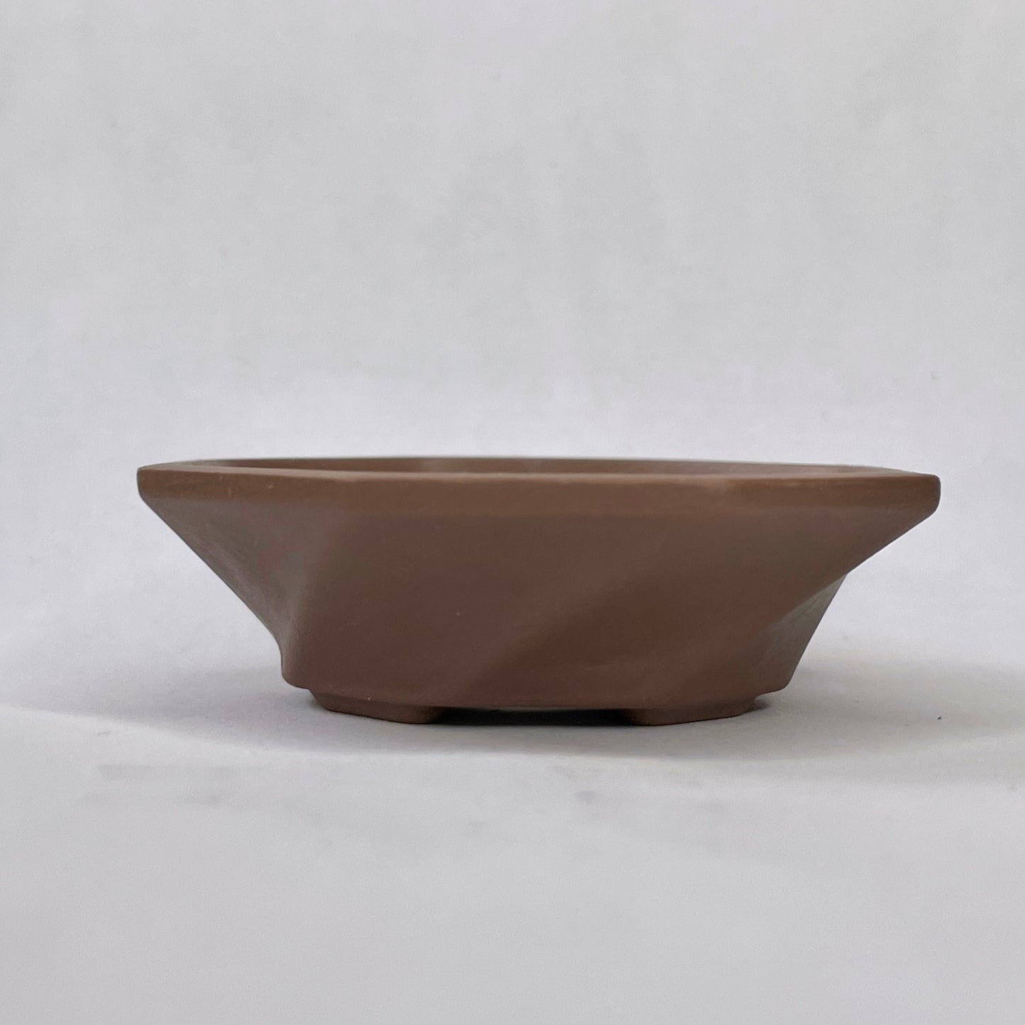 New! Tiny Unglazed Spiral Octagon Mame Bonsai Pot in Chocolate Porcelain, Less than 2.25 inches wide