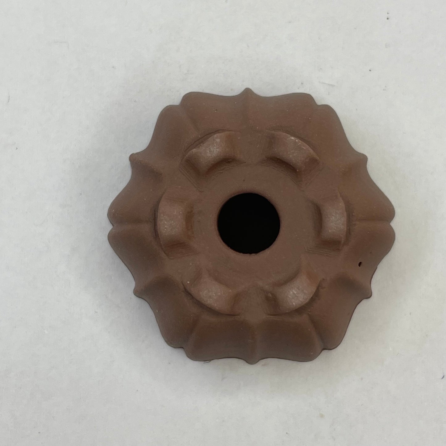 Tiny Unglazed Flower-Shaped Mame Bonsai Pot in Chocolate Porcelain, Less than 1.5 inches wide