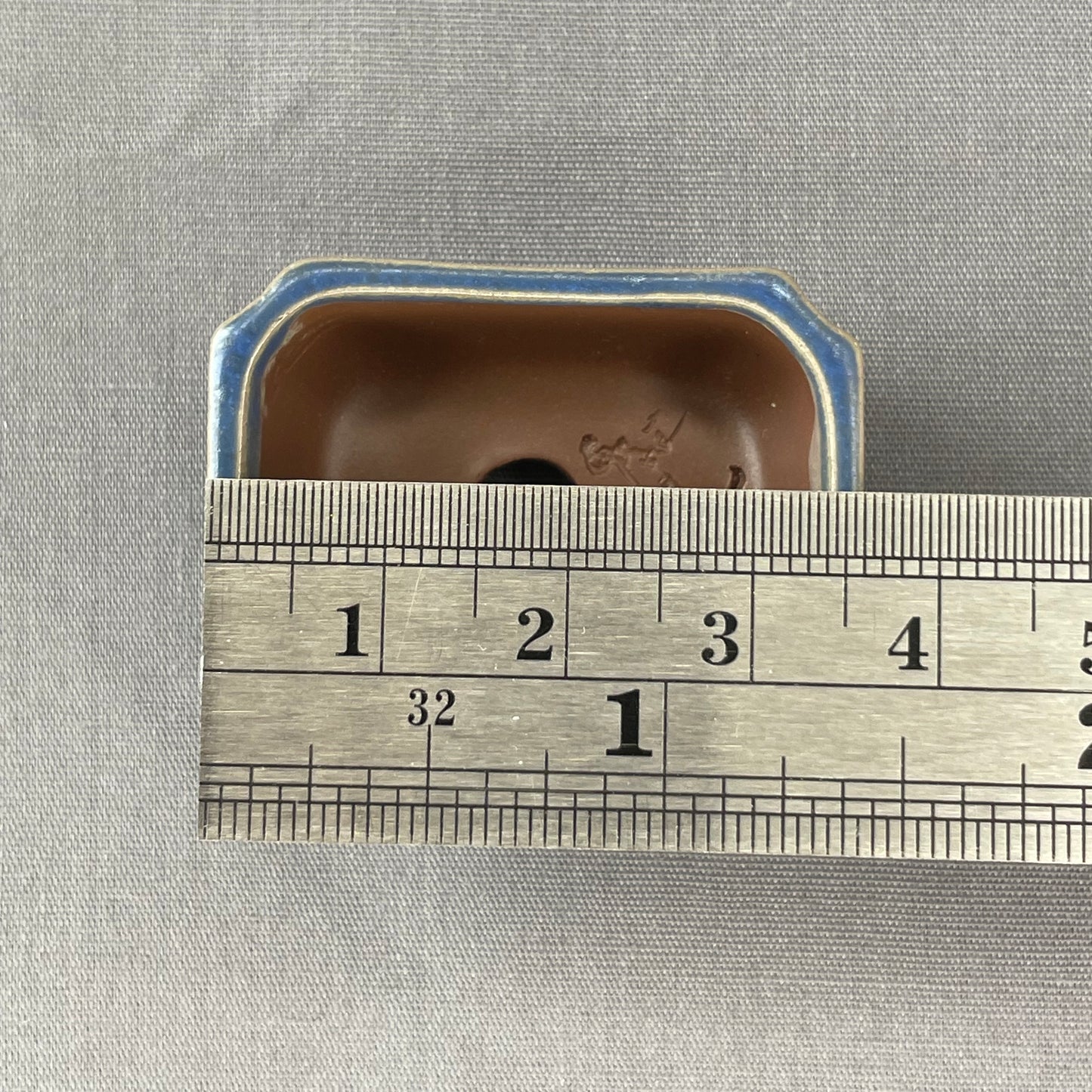 New! Tiny Rectangle Mame Bonsai Pot in Matte Denim, Less than 1.5 inches wide