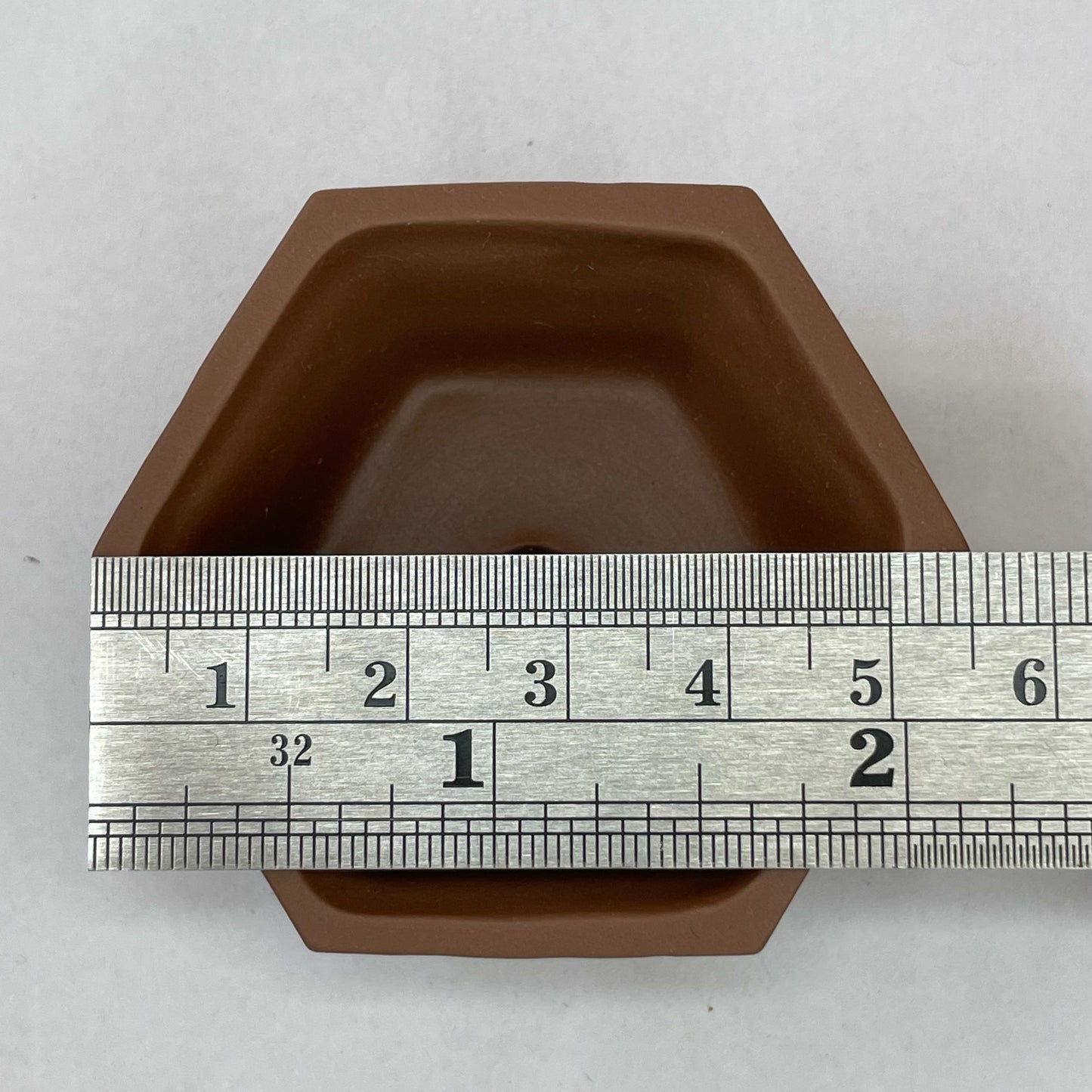 New! Tiny Unglazed Hexagon Mame Bonsai Pot in Chocolate Porcelain, A little over 2 inches wide