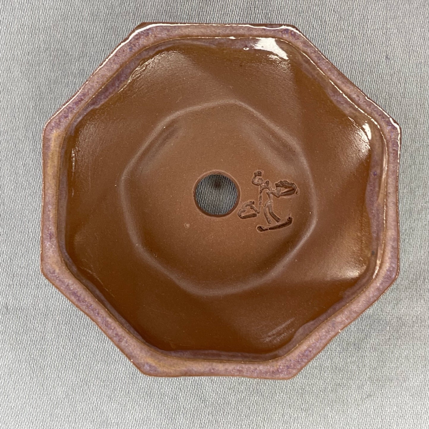New! Tiny Spiral Octagon Mame Bonsai Pot in Chocolate Purple Aster, Only 2 inches wide