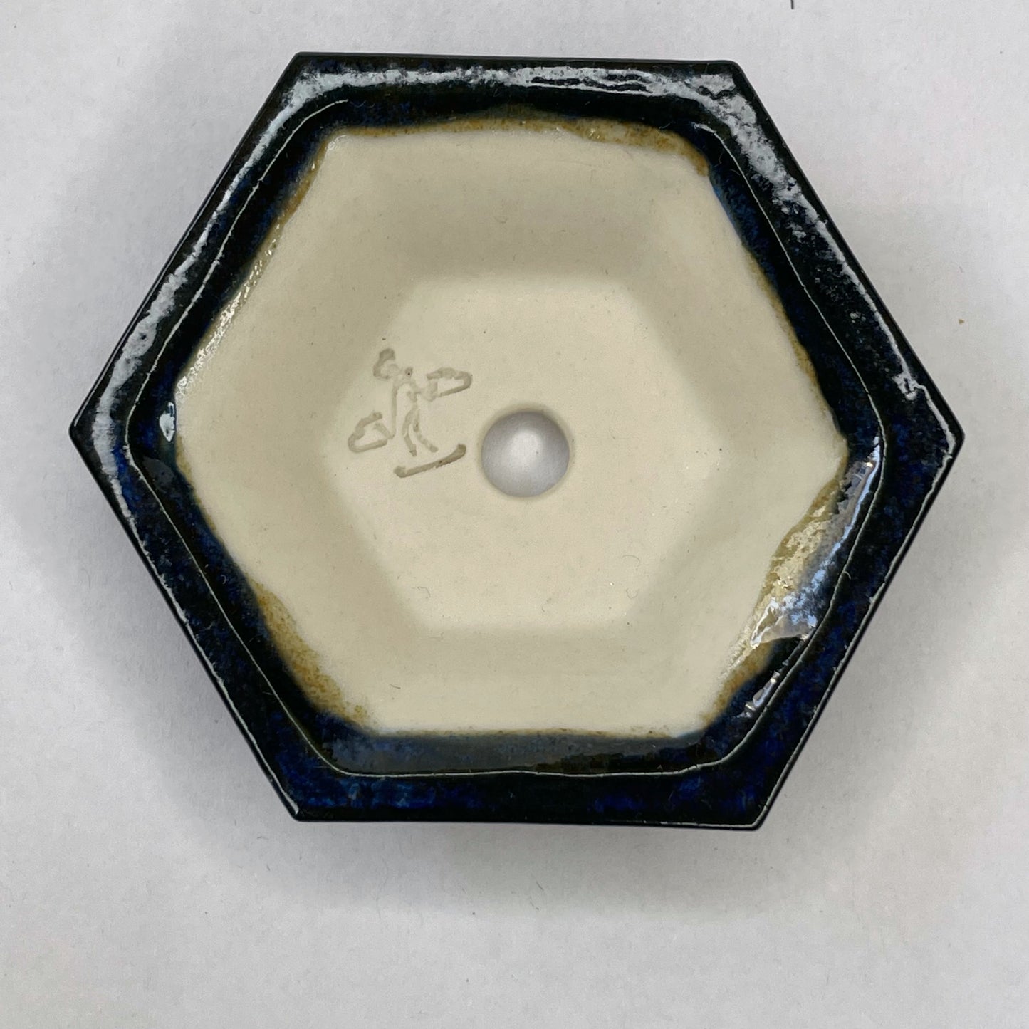 New! Tiny Shallow Hexagon Mame Bonsai Pot in Galaxy Blue, Less than 2.5 inches wide