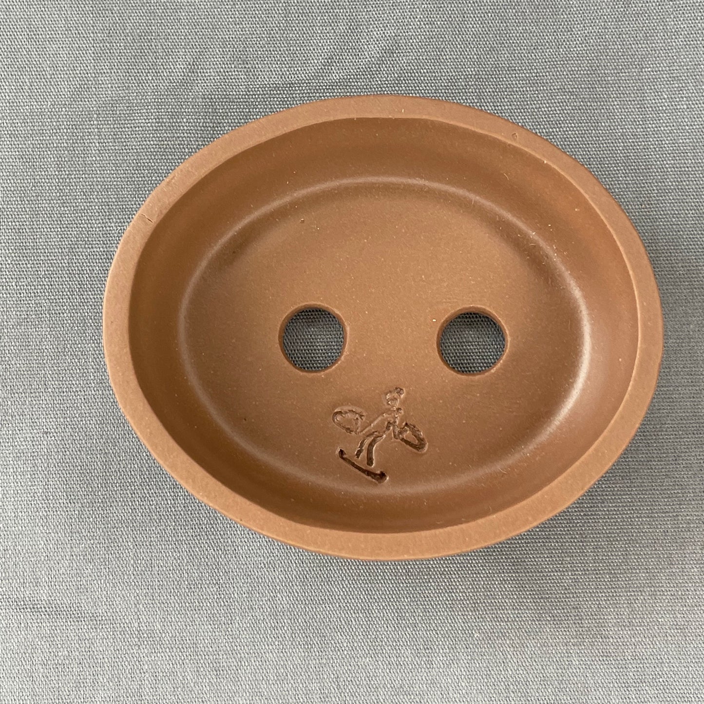 Tiny Shallow Oval Mame Bonsai Pot in Chocolate Porcelain, About 2.25 inches wide