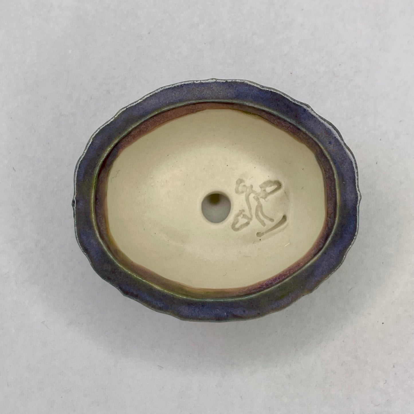 Tiny Scalloped Oval Mame Bonsai Pot in Double Purple, About 1.5 inches long