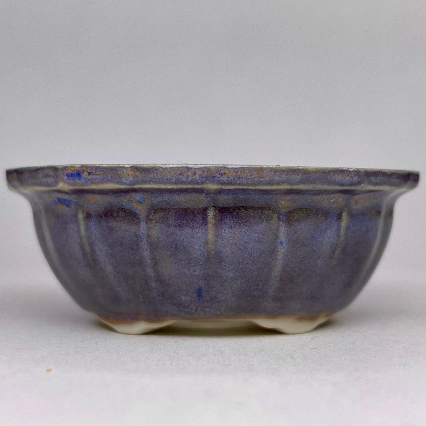 Tiny Scalloped Oval Mame Bonsai Pot in Double Purple, About 1.5 inches long