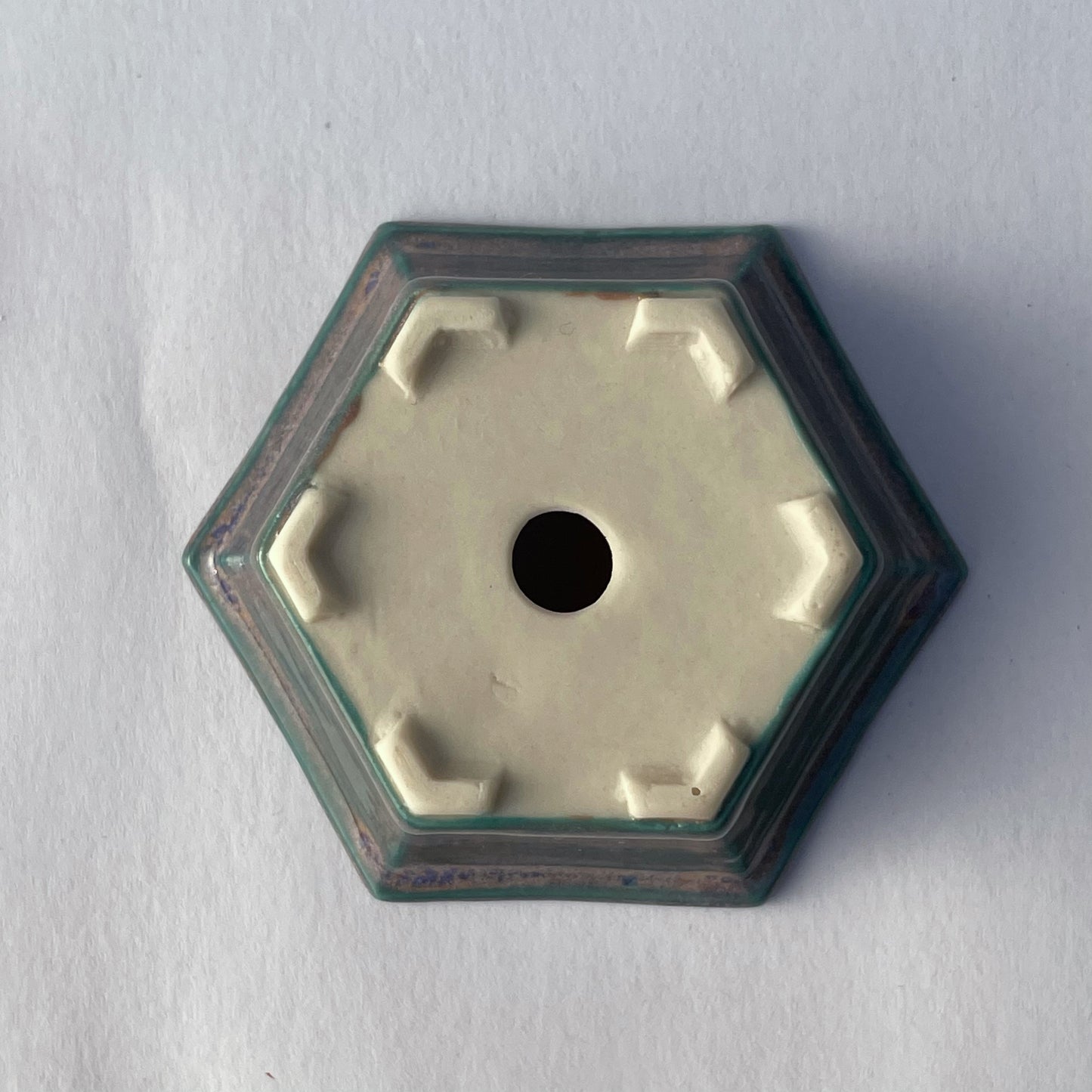 New! Tiny Hexagon Mame Bonsai Pot in Turquoise Purple Aster, Only 2.125 inches wide