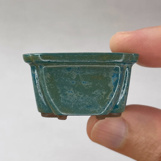 New! Tiny Square Mame Bonsai Pot in Turquoise Jade, About 1.5 inches wide