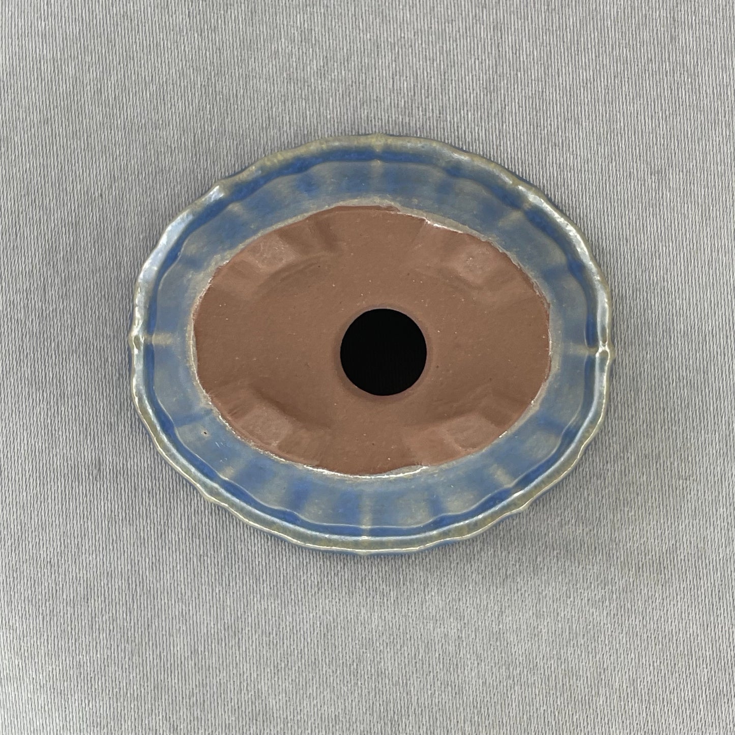 New! Tiny Scalloped Oval Mame Bonsai Pot in Denim Chocolate, Only 1.5 inches long