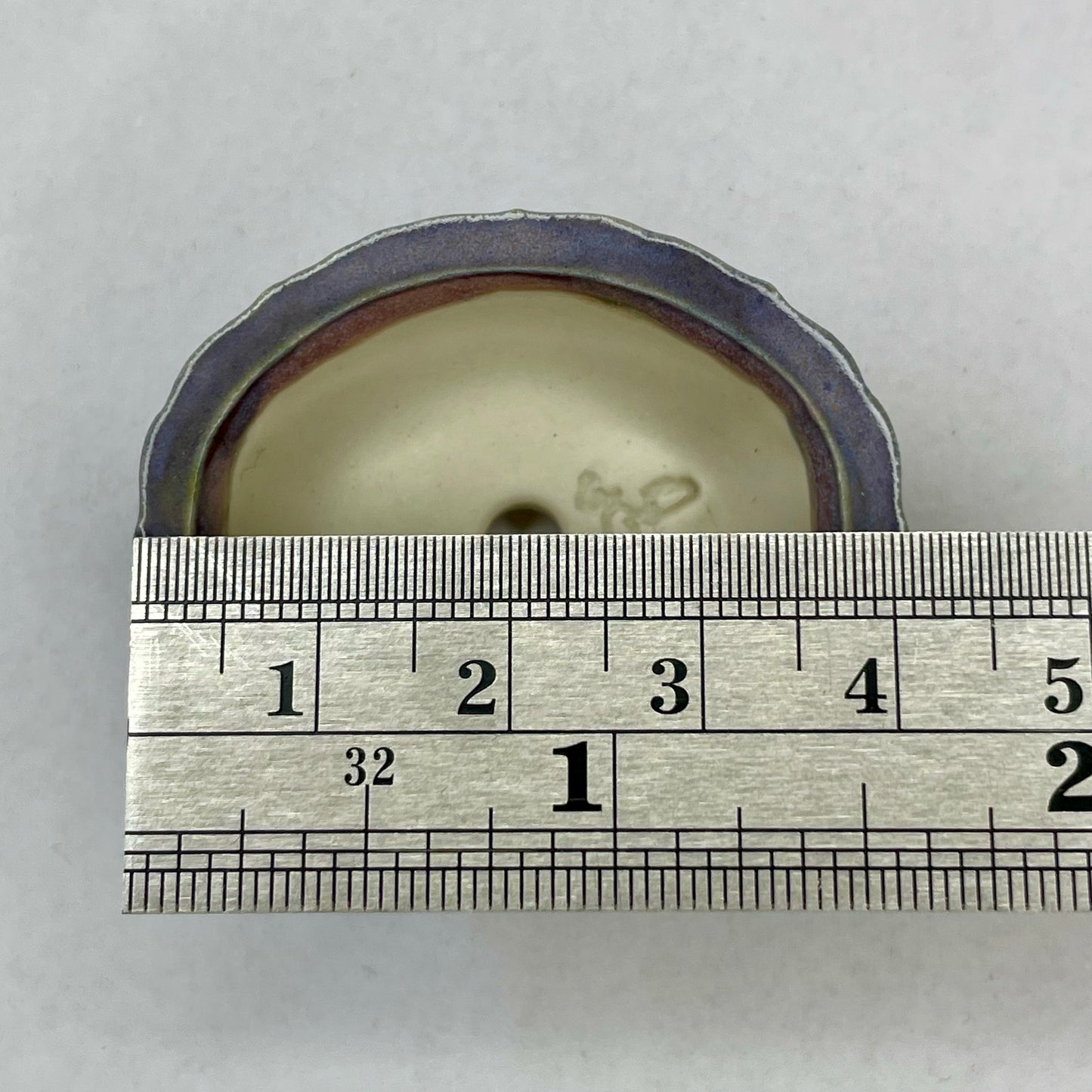 Tiny Scalloped Oval Mame Bonsai Pot in Double Purple, About 1.5 inches long