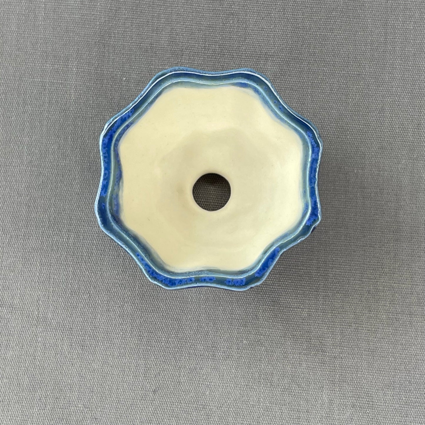 New! Tiny Flower-Shaped Mame Bonsai Pot in Deep Blue Cerulean, About 1.25 inches wide